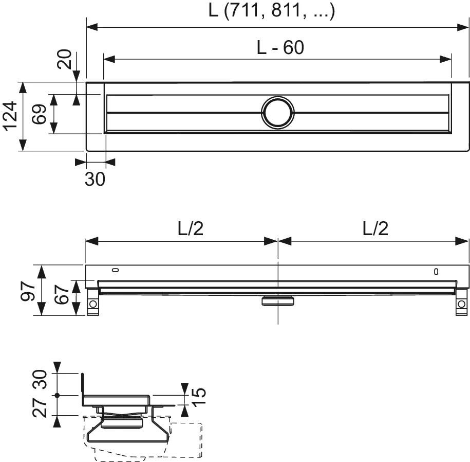 TECEdrainline Rinne gerade mit Wandaufk. 700 mm mit Seal System Dichtband