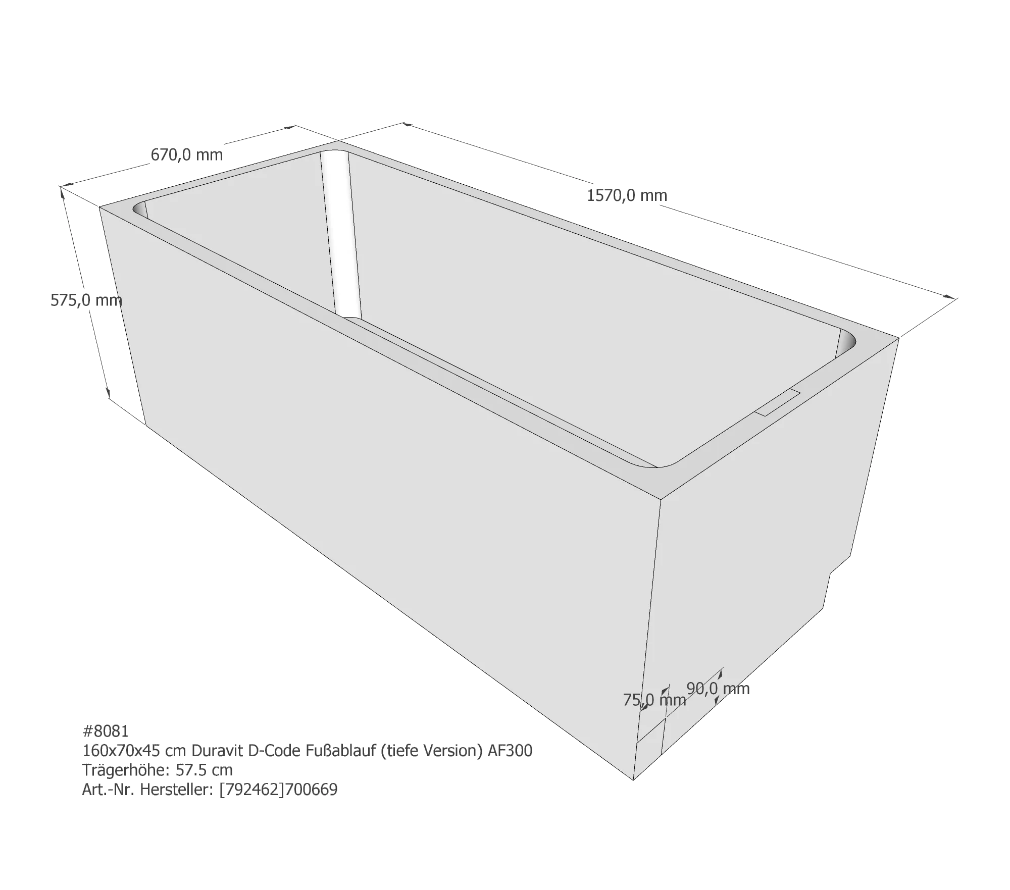 Badewannenträger passend für Duravit D-Code 160 × 70 × 40 cm Badewannenträger passend für Duravit D-Code 160 × 70 × 40 cm