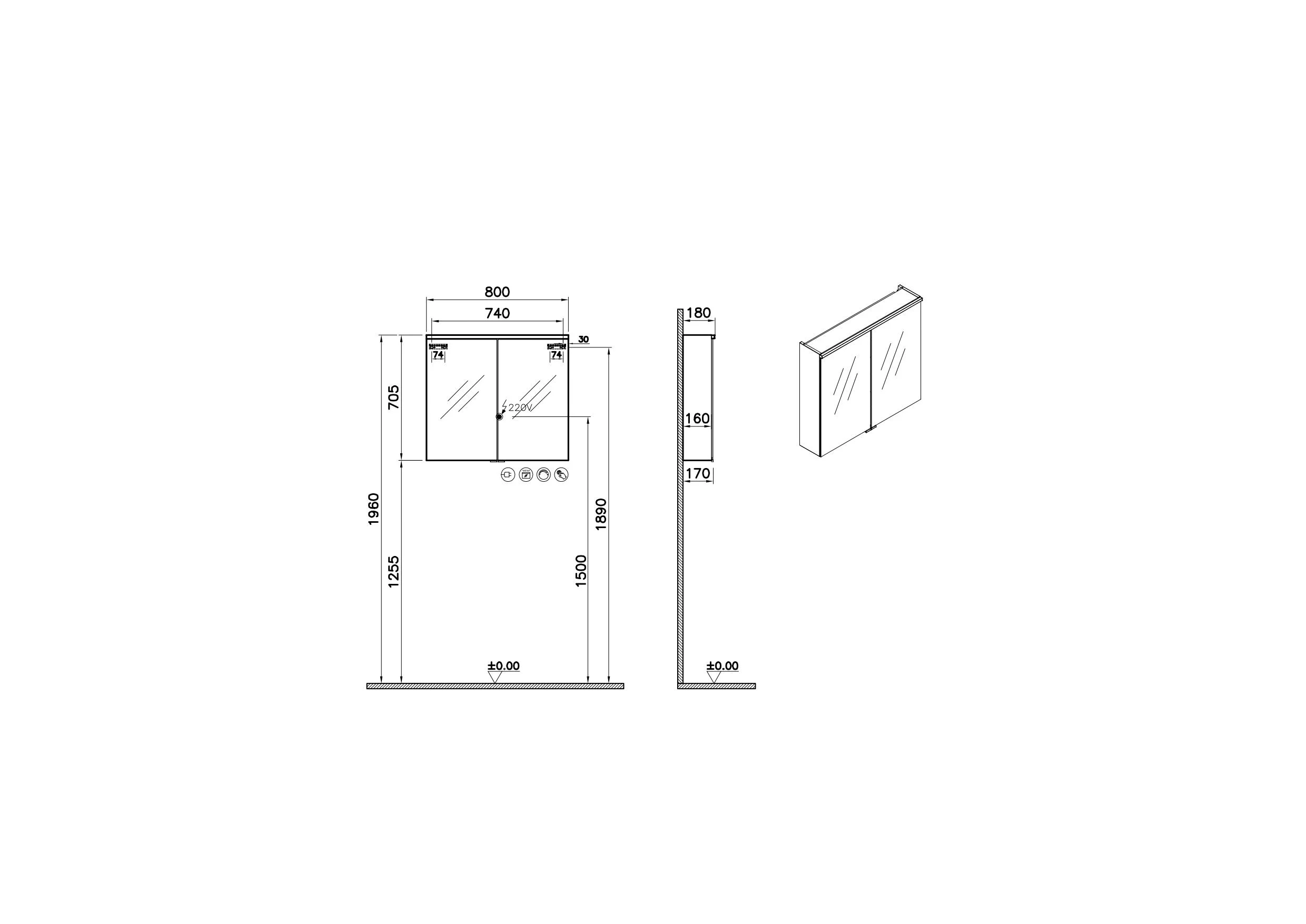 VitrA New Metropole Edge LED-Spiegelschrank, 80 x 18 x 70,5 cm, Eiche Hell, 2 Türen, Softclose, Touch-Sensor, dimmbar, IP67 VitrA New Metropole Edge LED-Spiegelschrank, 80 x 18 x 70,5 cm, Eiche Hell, 2 Türen, Softclose, Touch-Sensor, dimmbar, IP67
