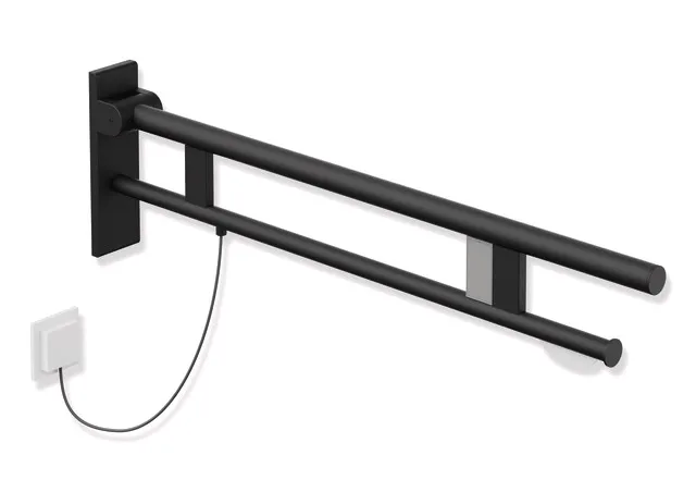 HEWI Stützklappgriff Duo, System 900, Edelstahl, Ausladung 900 mm, schwarz HEWI Stützklappgriff Duo, System 900, Edelstahl, Ausladung 900 mm, schwarz