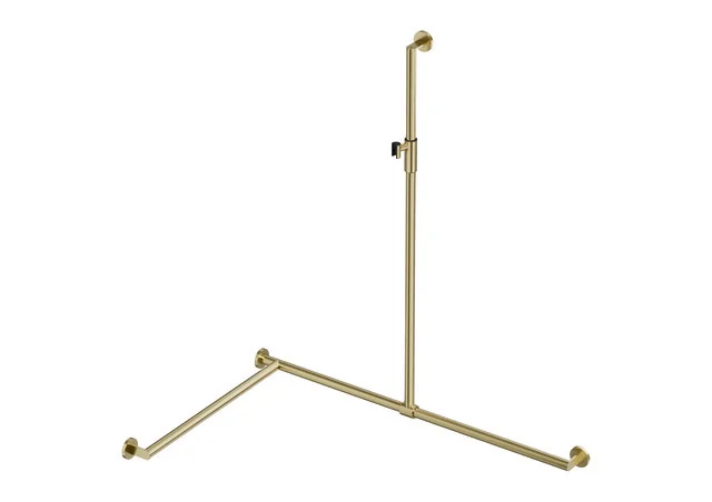 HEWI Duschhandlauf System 900 PG93, links, 1250mm senkrecht, 1185mm waagerecht, 765mm waagerecht, PVD, Brausehalter magnetisch messing gebü.