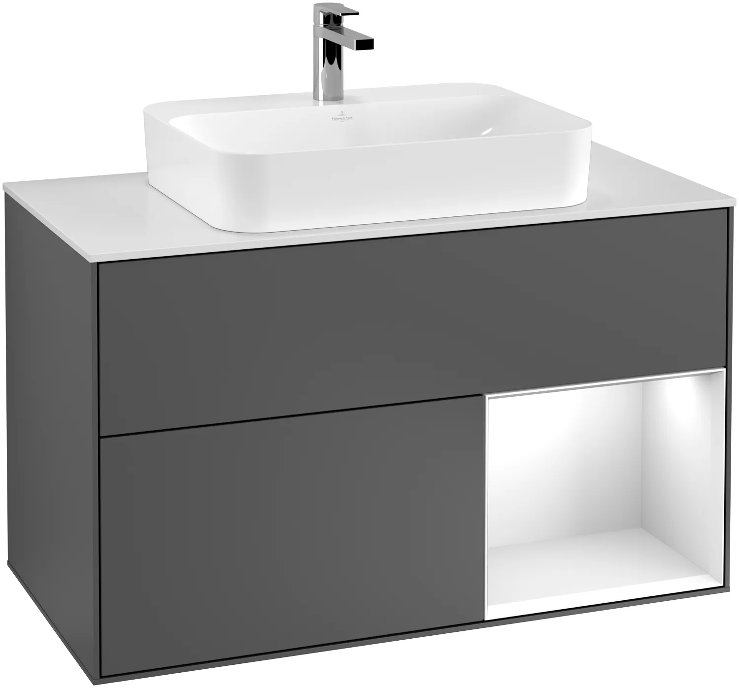 Villeroy & Boch Waschtischunterschrank „Finion“ für Schrankwaschtisch 100 × 60,3 × 50,1 cm 2 Schubladen, für Waschtischposition mittig, inkl. Beleuchtung mittig