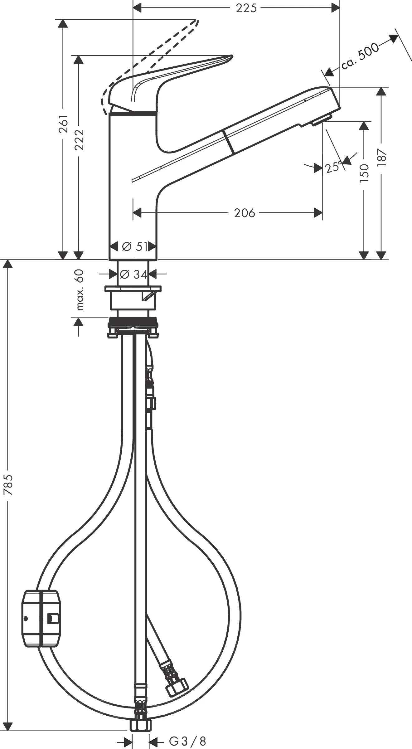 Hansgrohe Focus M42 Einhebel-Küchenmischer 150, Auszieharm, Chrom, Schwenkbereich 120°, Normalstrahl, Keramikmischsystem, max. Durchfluss 8 l/min, Auszugslänge bis 50 cm Hansgrohe Focus M42 Einhebel-Küchenmischer 150, Auszieharm, Chrom, Schwenkbereich 120°, Normalstrahl, Keramikmischsystem, max. Durchfluss 8 l/min, Auszugslänge bis 50 cm