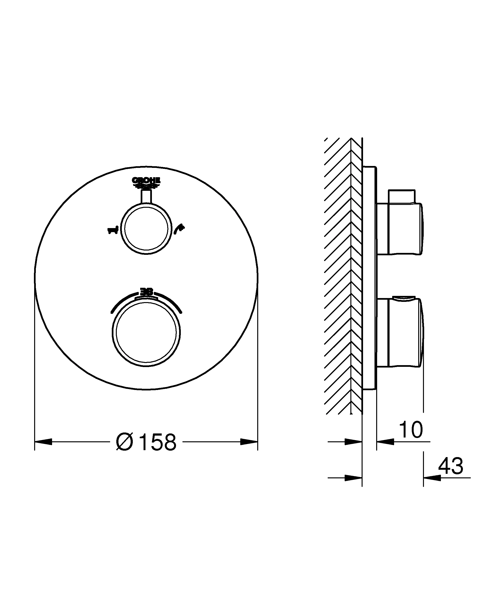 Thermostat-Wannenbatterie Grohtherm 102210, mit integrierter 2-Wege-Umstellung, Fertigmontageset für Rapido SmartBox, matte black