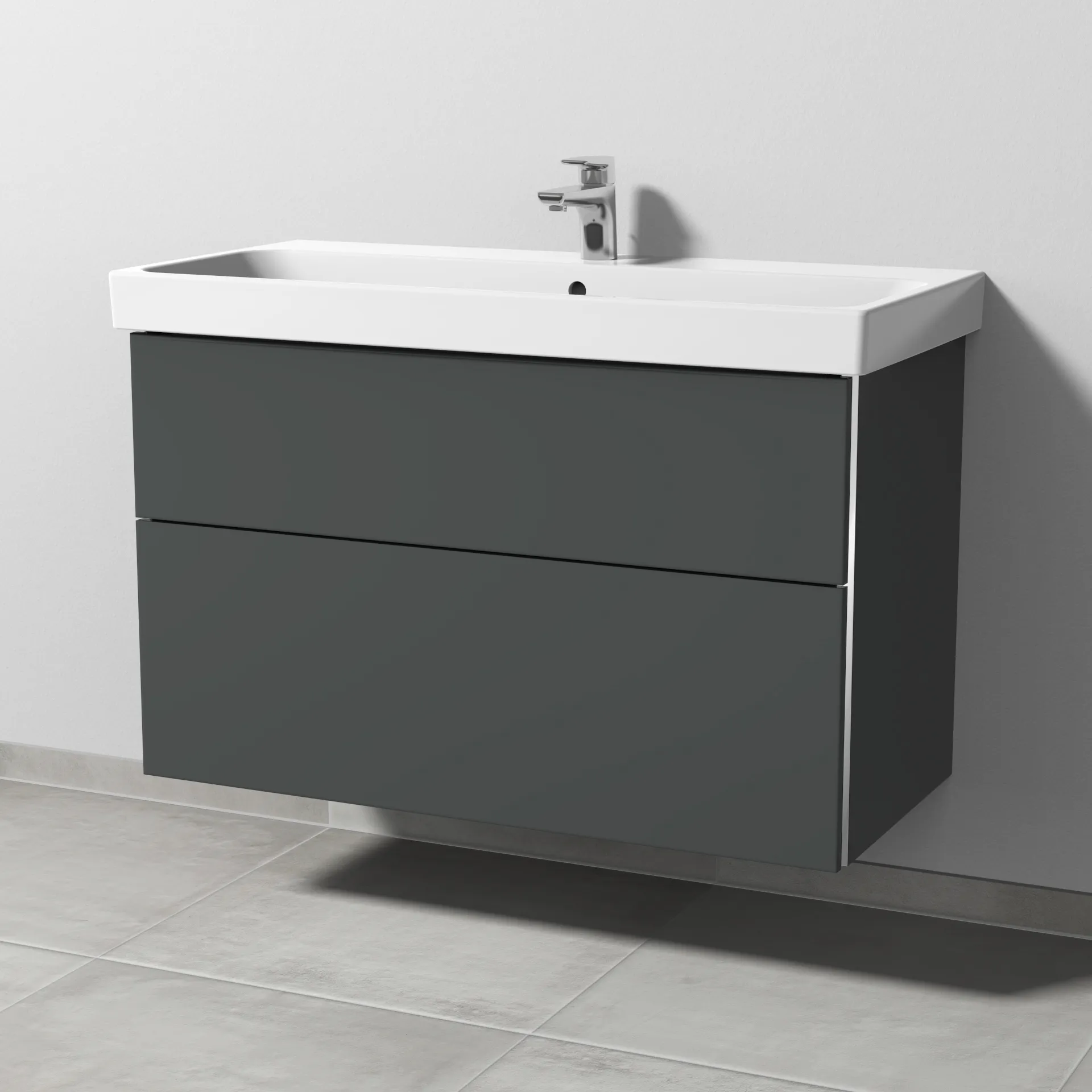 Sanipa Waschtischunterschrank „3way“ 950 × 588 × 453 mm in Anthrazit (matt), mit Hahnlochbohrung, Becken mittig
