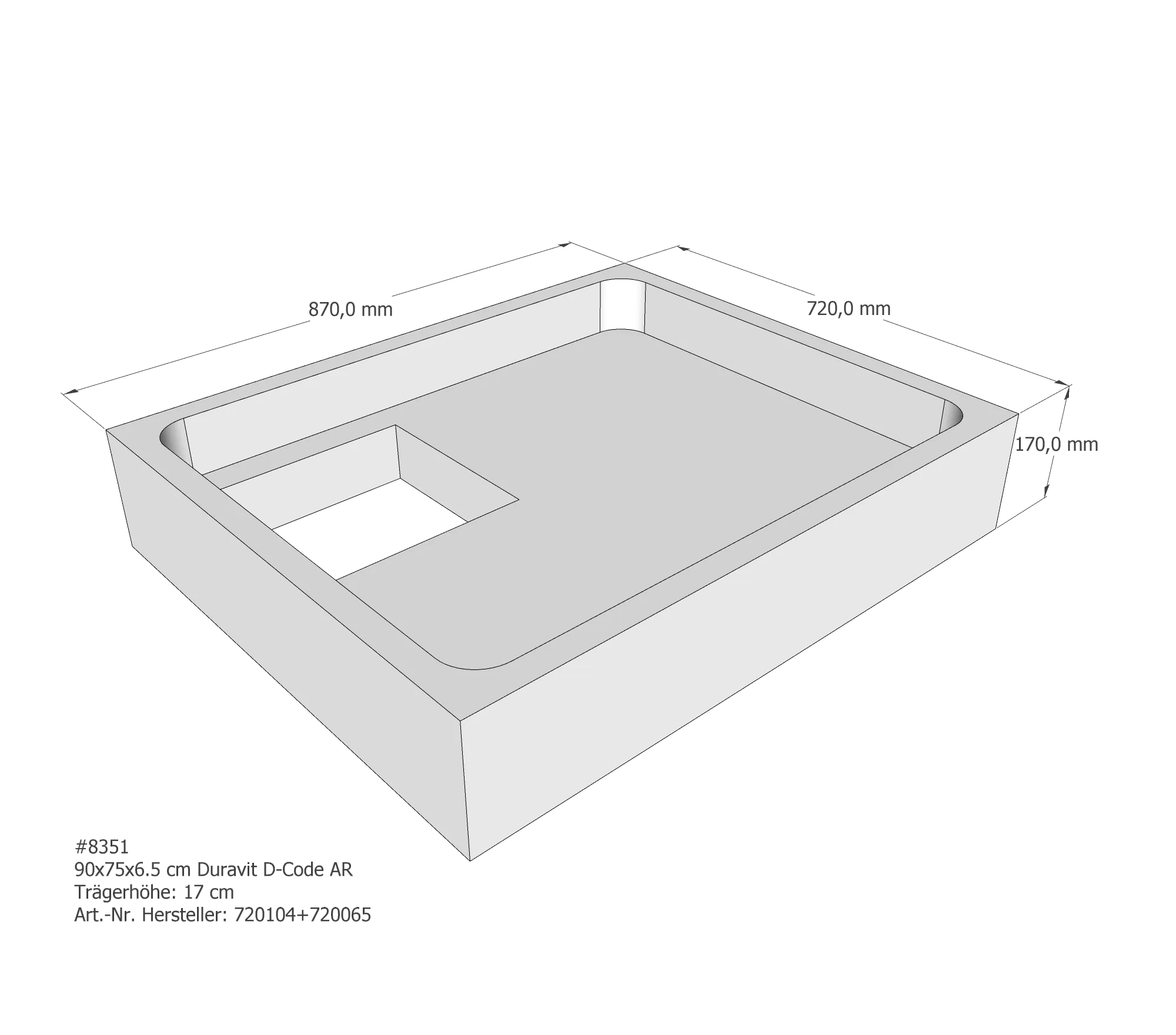Duschwannenträger für Duravit D-Code 90 × 75 × 6,5 cm Duschwannenträger für Duravit D-Code 90 × 75 × 6,5 cm