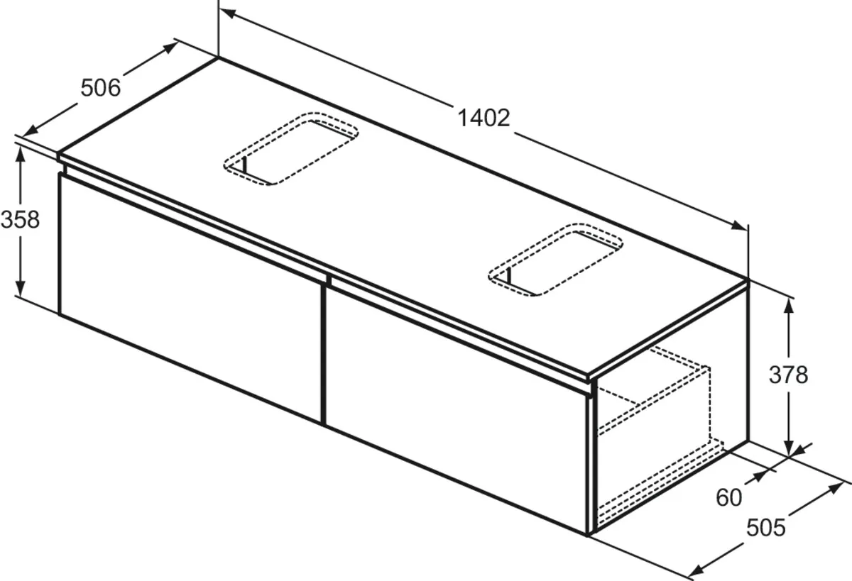 Ideal Standard Waschtischunterschrank „Finesse“ 140,2 × 37,8 × 50,5 cm Ulme dunkel Ideal Standard Waschtischunterschrank „Finesse“ 140,2 × 37,8 × 50,5 cm Ulme dunkel