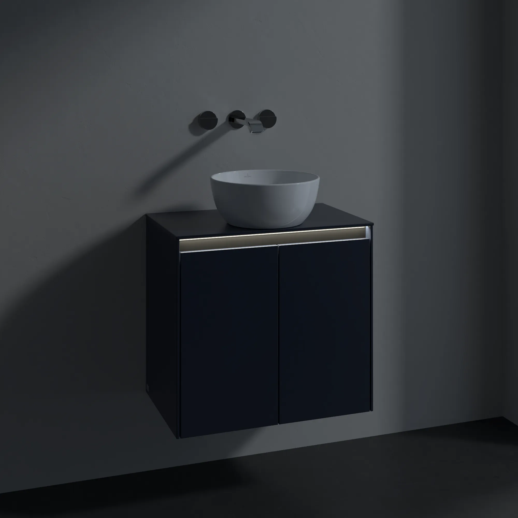 Villeroy & Boch Waschtischunterschrank „Collaro“ 600 × 548 × 380 mm Marine Blue, für Becken mittig, mit Beleuchtung Villeroy & Boch Waschtischunterschrank „Collaro“ 600 × 548 × 380 mm Marine Blue, für Becken mittig, mit Beleuchtung