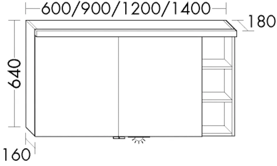 Spiegelschrank Orell von burgbad - LED-Aufsatzleuchte, beidseitig verspiegelt, 180x600x640 mm