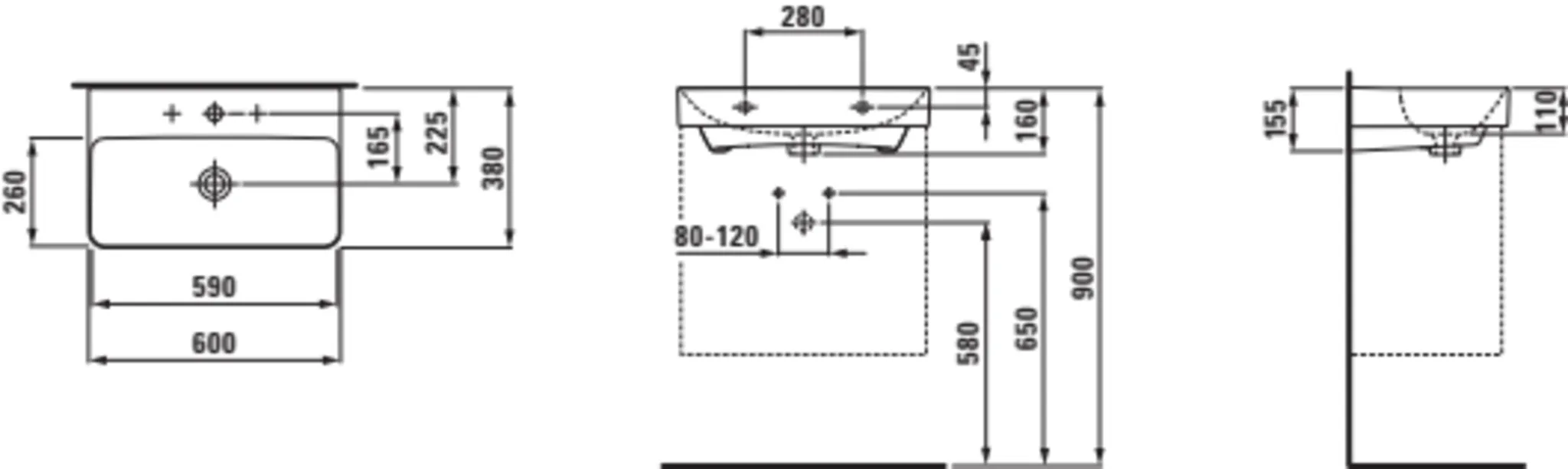 PRO X Waschtisch 818863 Compact 1HL m. mÜL, 600x380, weiß PRO X Waschtisch 818863 Compact 1HL m. mÜL, 600x380, weiß
