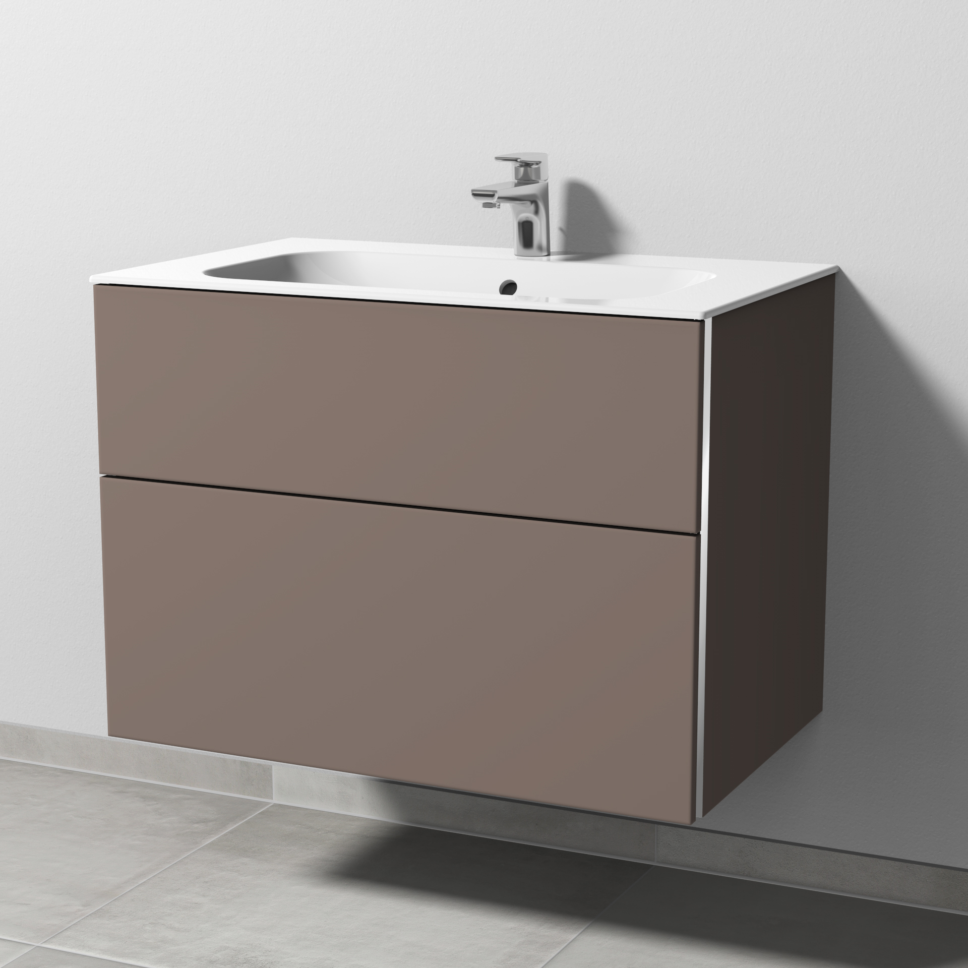 Sanipa Keramik-Waschtisch-Set mit Waschtischunterschrank „3way“ 79 × 49,7 × 58,2 cm in Taupe-Matt, mittig