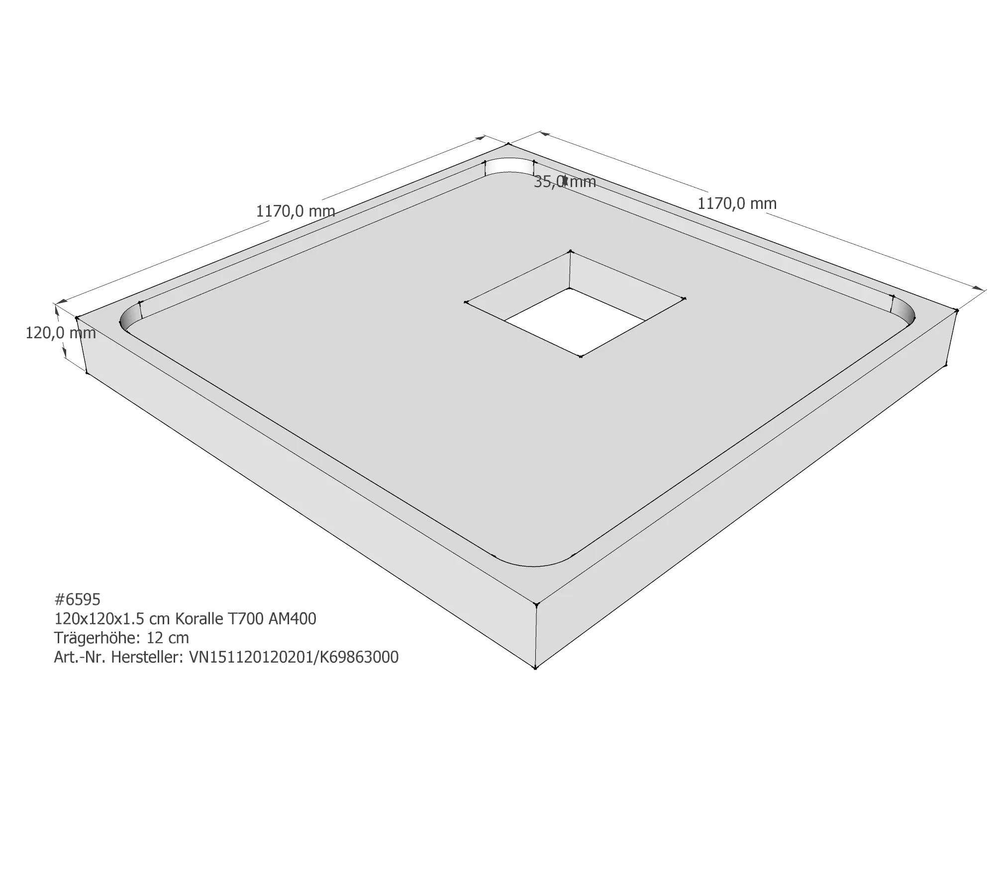 Duschwannenträger für Koralle T700 DW 120/120 120 × 120 × 1,5 cm Duschwannenträger für Koralle T700 DW 120/120 120 × 120 × 1,5 cm