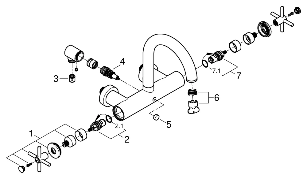Grohe Atrio Wannenbatterie, ½ Wandmontage, Keramik-Oberteile ½, 90 Grad, Grohe Long-Life Oberfläche, automatische Umstellung: Wanne/Brause, Bogenauslauf, integrierte Rückflussverhinderer, verdeckte S-Anschlüsse, Eigensicher gegen Rückfließen, mit Kreuzgr Grohe Atrio Wannenbatterie, ½ Wandmontage, Keramik-Oberteile ½, 90 Grad, Grohe Long-Life Oberfläche, automatische Umstellung: Wanne/Brause, Bogenauslauf, integrierte Rückflussverhinderer, verdeckte S-Anschlüsse, Eigensicher gegen Rückfließen, mit Kreuzgr