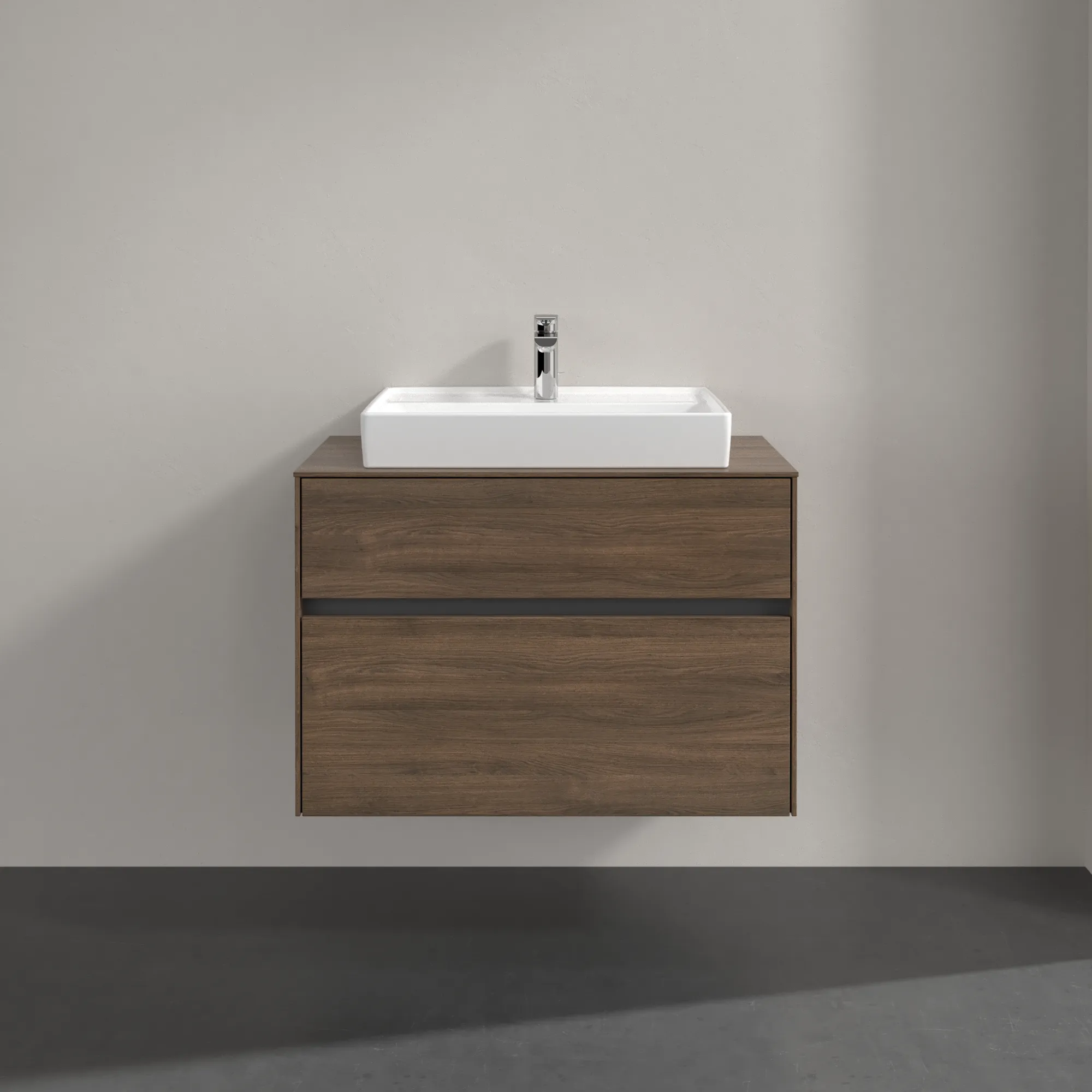 Villeroy & Boch Waschbeckenunterschrank Collaro Arizona Oak, 800x548x500 mm, Eckig mit SoftClosing und integrierten Aluminiumgriffen