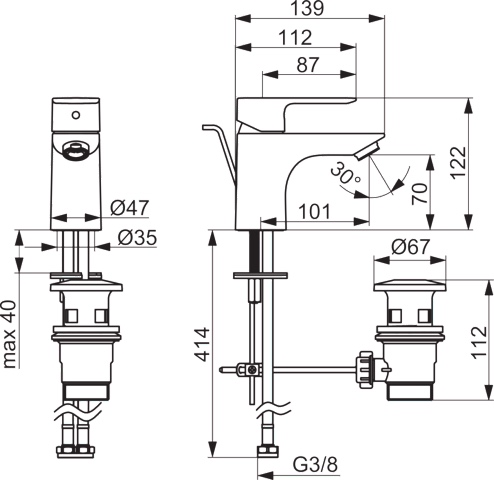 Einhand-Waschtischarmatur mit Zugstange „Basic“ Ausladung 101 mm in Chrom Einhand-Waschtischarmatur mit Zugstange „Basic“ Ausladung 101 mm in Chrom