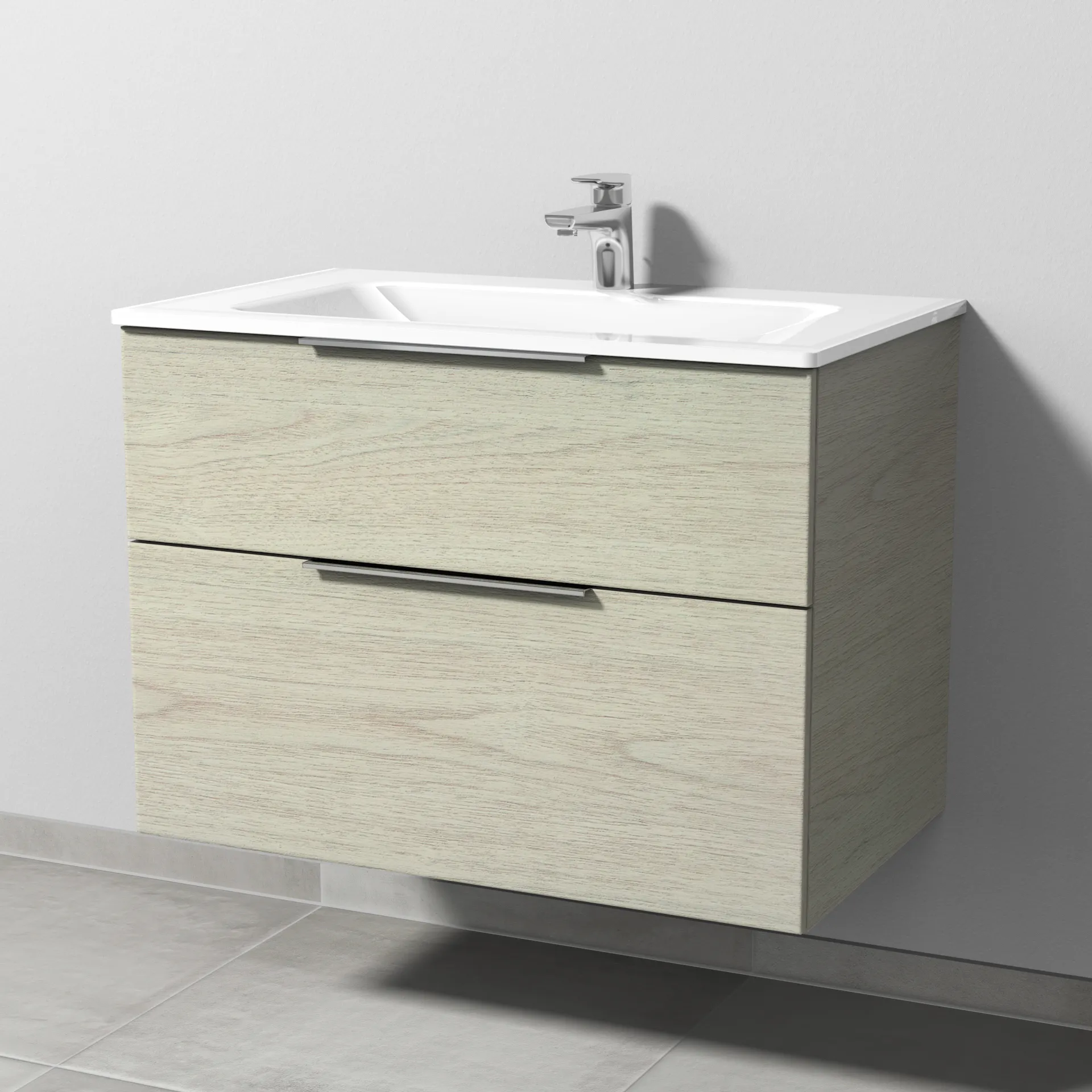 Sanipa Glas-Waschtisch-Set mit Waschtischunterschrank „3way“ 80 × 48,7 × 58,2 cm in White Oak
