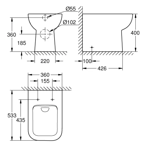 Stand-Tiefspül-WC BauEdge Keramik 39810, spülrandlos, Abgang waagerecht, alpinweiß Stand-Tiefspül-WC BauEdge Keramik 39810, spülrandlos, Abgang waagerecht, alpinweiß