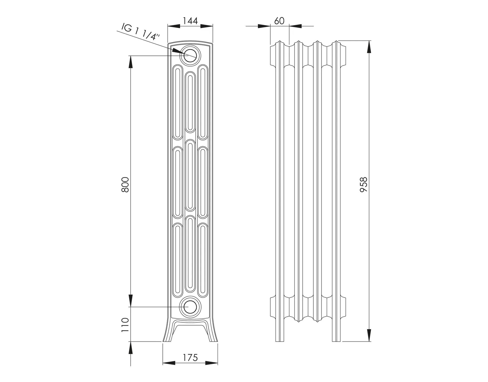 ASW Gussradiator 19 Glieder Nabenabstand 800 mm „Stockholm“ 114 × 95,8 × 14,4 cm