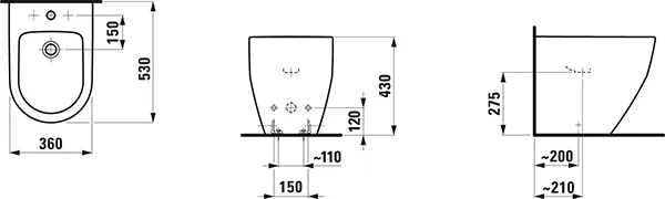 Standbidet PRO 530x360x430 1 Hahnloch ohne seitliches Loch für Wasseranschluss weiß