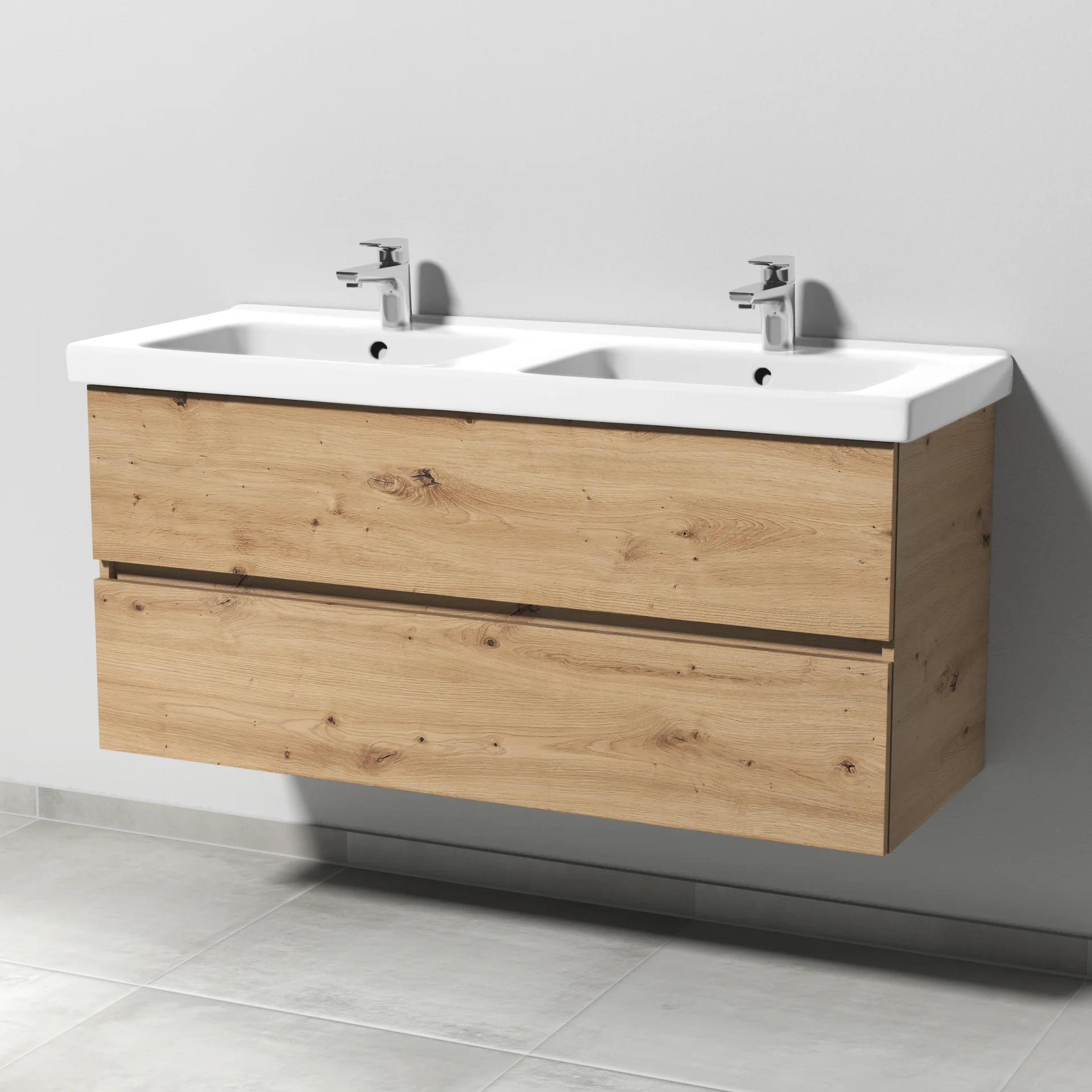 Sanipa Solo One Harmonia Set - Doppelwaschtisch in Weißen Alpin, 551x1210x450 mm, mit 2 Auszügen und Grau-Matt Innenfarbe