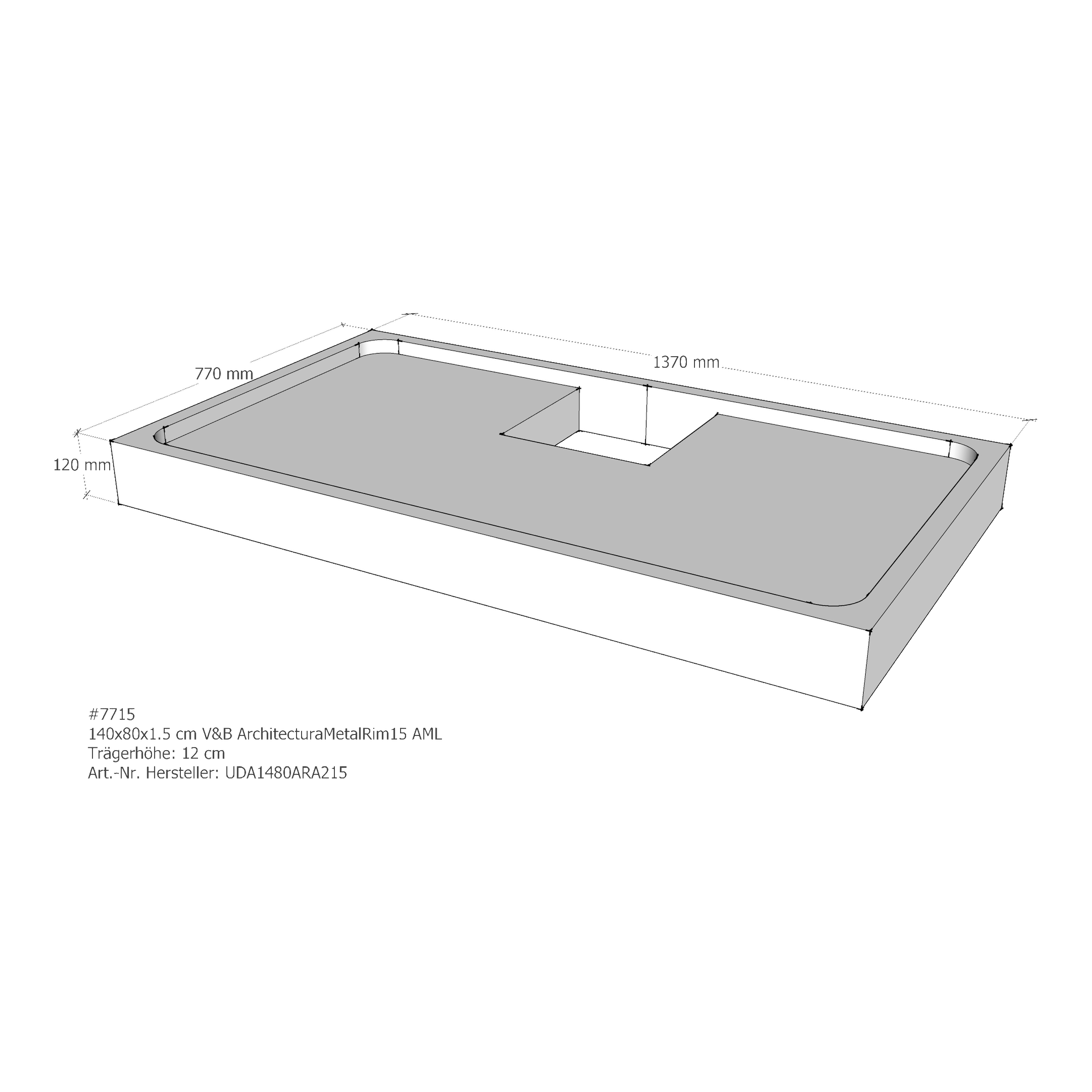 Duschwannenträger für Villeroy & Boch Architectura MetalRim 140 × 80 × 1,5 cm