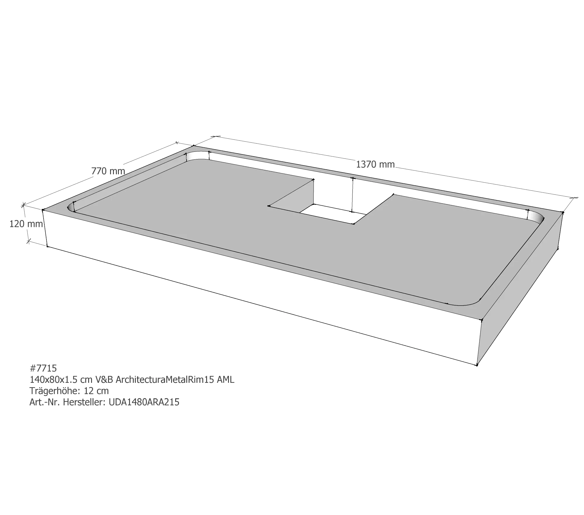 Duschwannenträger passend für Villeroy & Boch Architectura MetalRim 140 × 80 × 1,5 cm Breite: 80 cm / Länge: 140 cm