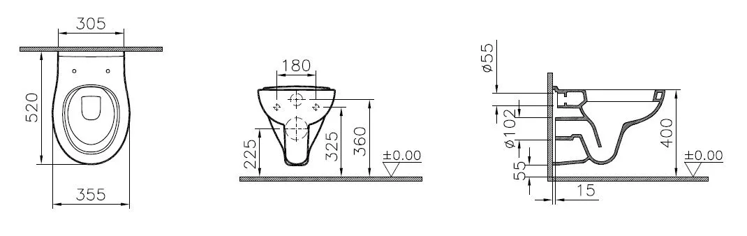 VitrA S20 Tiefspüler-Wand-WC ovale Form 36 x 52 cm Weiß Hochglanz