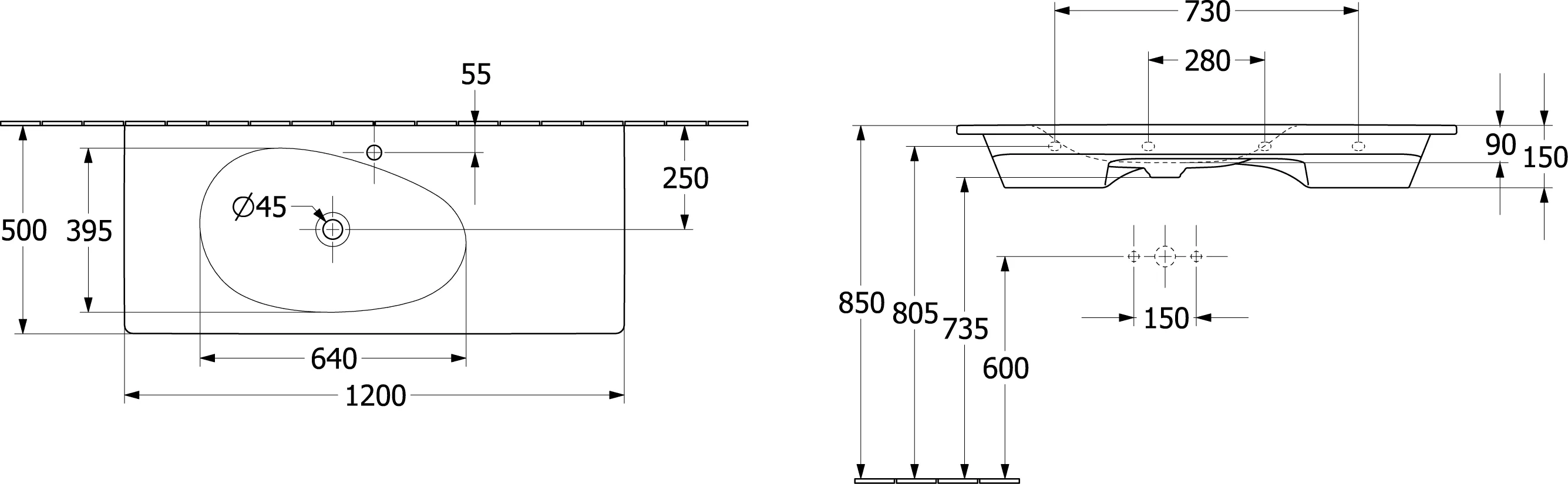 Villeroy & Boch Antao Schrankwaschtisch 1200x500mm Rechteck links TitanCeram Weiß Alpin CeramicPlus Villeroy & Boch Antao Schrankwaschtisch 1200x500mm Rechteck links TitanCeram Weiß Alpin CeramicPlus