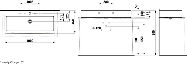 Aufsatzwaschtisch LIVING CITY 460x1000x155 1 Hahnloch mit Überlauf weiß