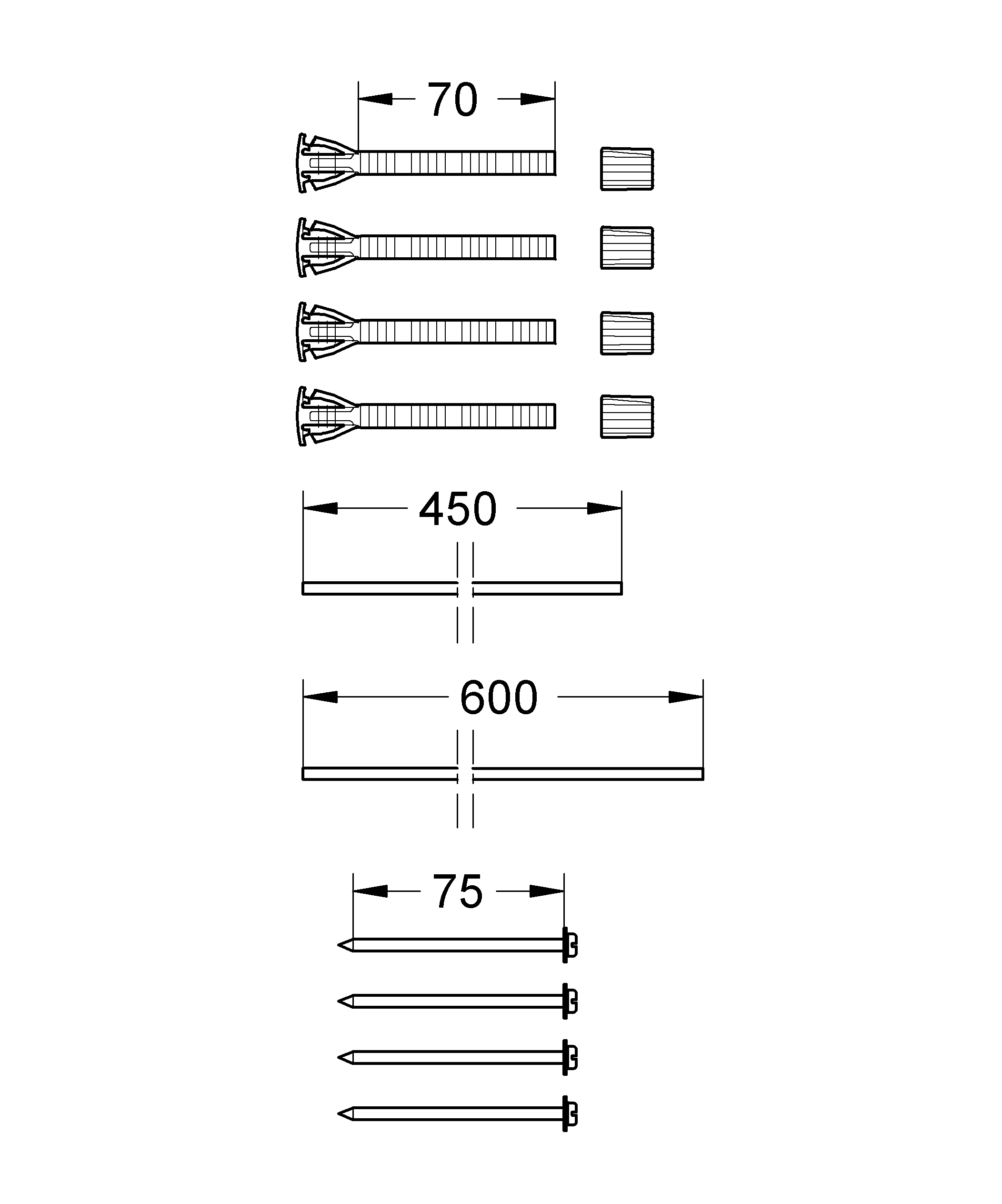 Verlängerungsset 38714, 70 mm, für Abdeckplatten/Betätigungen zum Spülkasten, 6 - 9 l mit pneumatischem Ablaufventil