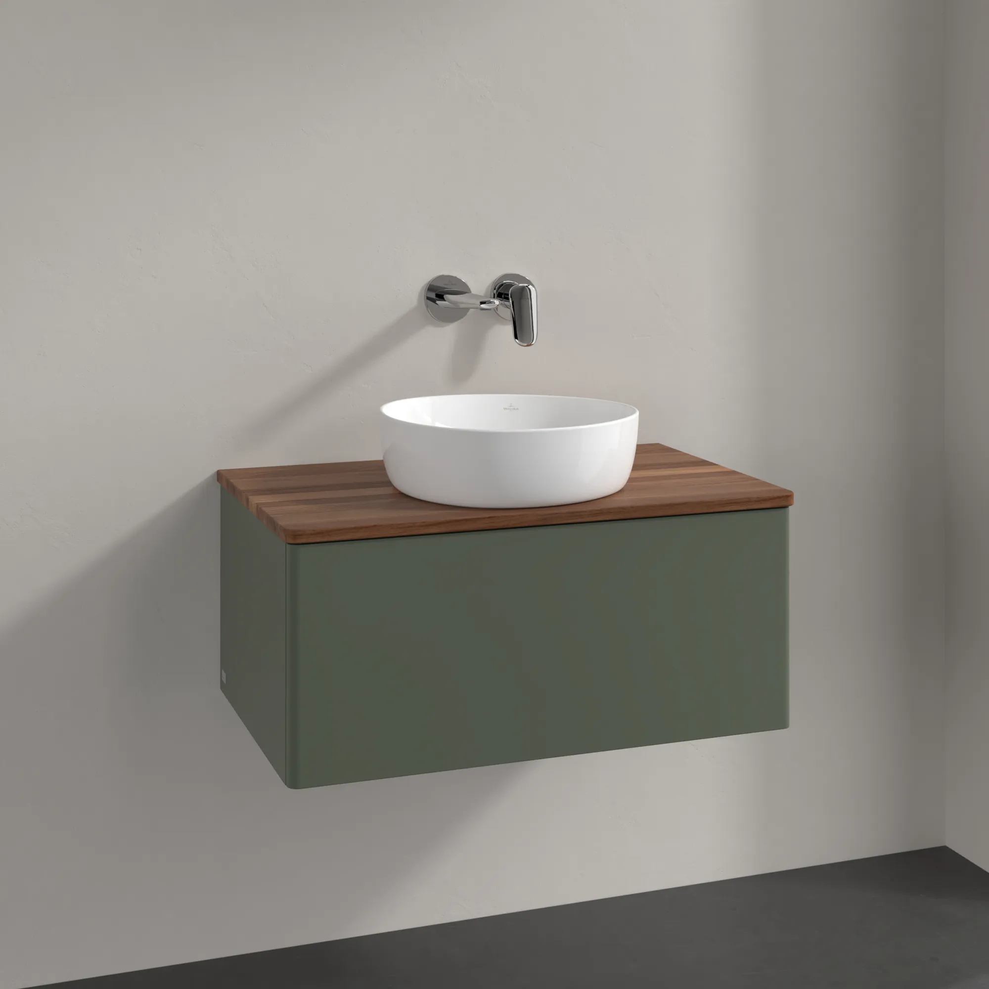 Villeroy & Boch Waschtischunterschrank „Antao“ 800 × 360 × 500 mm Leaf Green Matt Lacquer, für Becken mittig, mit Beleuchtung Villeroy & Boch Waschtischunterschrank „Antao“ 800 × 360 × 500 mm Leaf Green Matt Lacquer, für Becken mittig, mit Beleuchtung