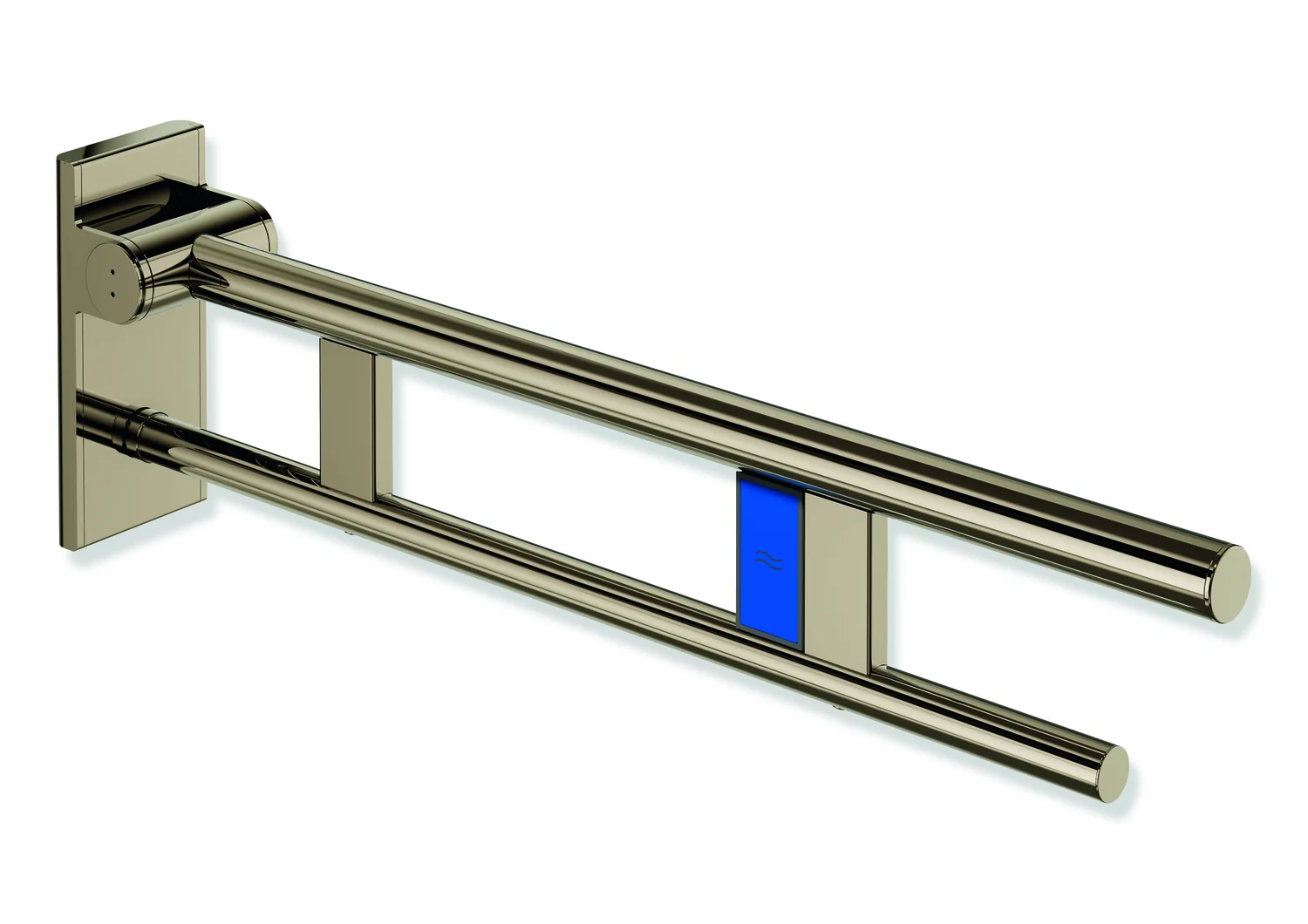 HEWI Stützklappgriff Duo, System 900, Design A, Edelstahl PVD bronze glänzend, Ausladung 700 mm, Funk-Spülauslösung, links