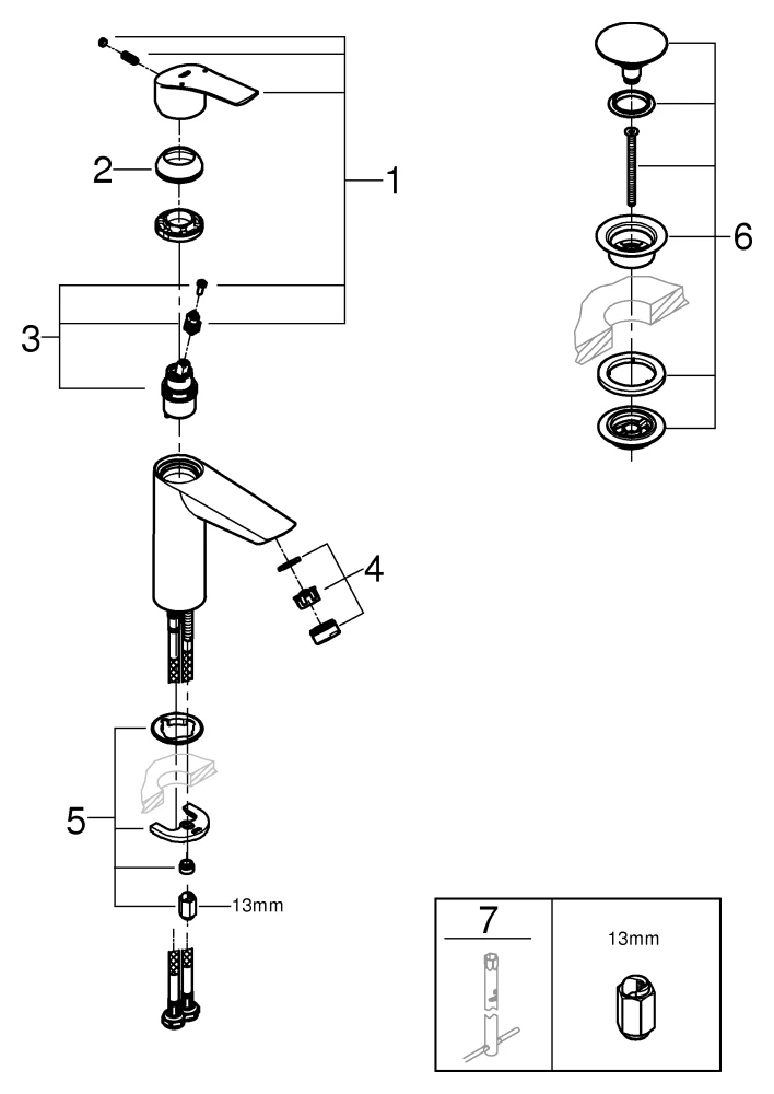 Einhand-Waschtischbatterie Eurosmart 23923_3, M-Size, Einlochmontage, Temperaturbegrenzer, glatter Körper mit Push-open Ablaufgarnitur, chrom Einhand-Waschtischbatterie Eurosmart 23923_3, M-Size, Einlochmontage, Temperaturbegrenzer, glatter Körper mit Push-open Ablaufgarnitur, chrom