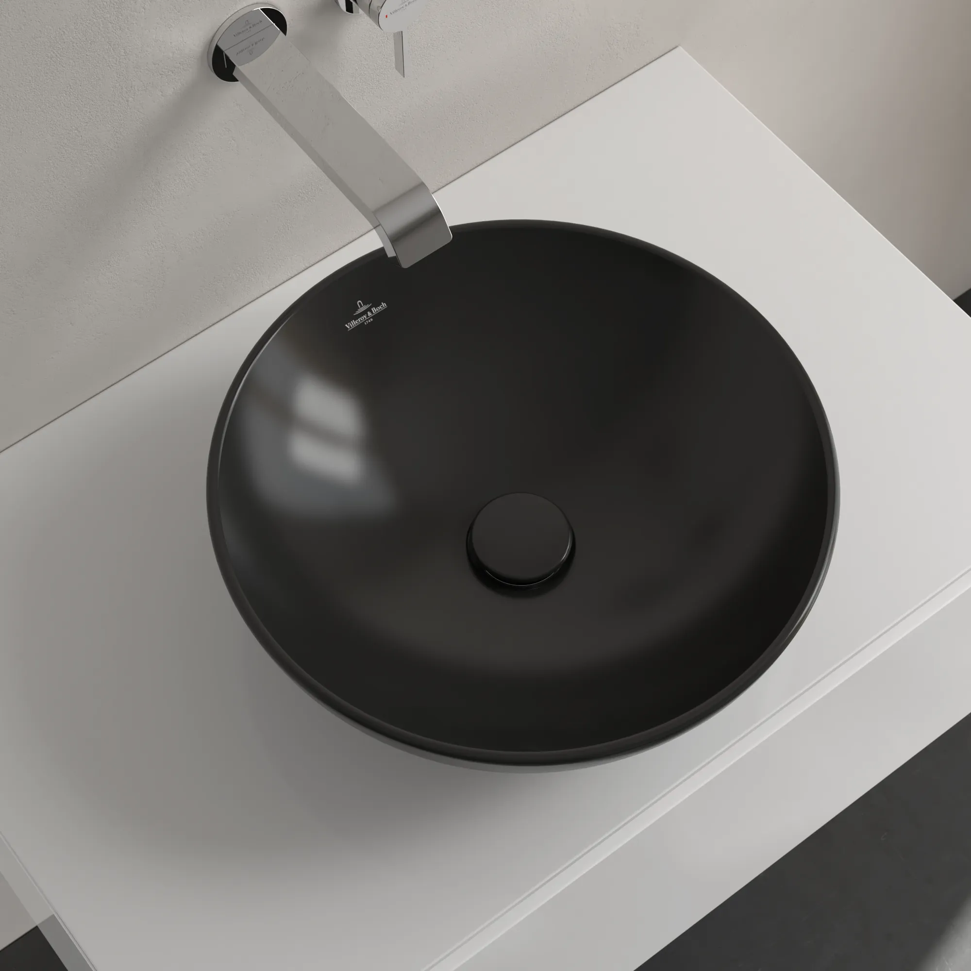 Villeroy & Boch Aufsatzwaschbecken Loop & Friends Pure Black CeramicPlus, 420x420x150 mm, Höhe 120 mm, TitanCeram, matt, ohne Überlauf