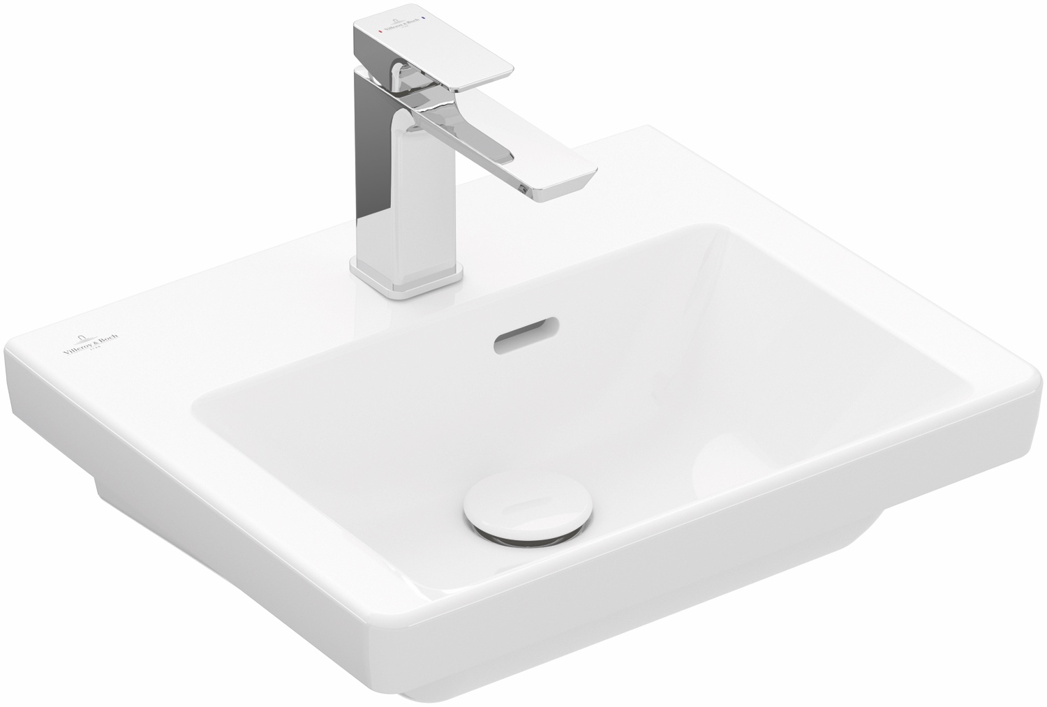 Handwaschbecken für Montage mit Möbel „Subway 3.0“, ohne Überlauf, mit Hahnlochbohrung 45 × 37 cm in Weiß Alpin