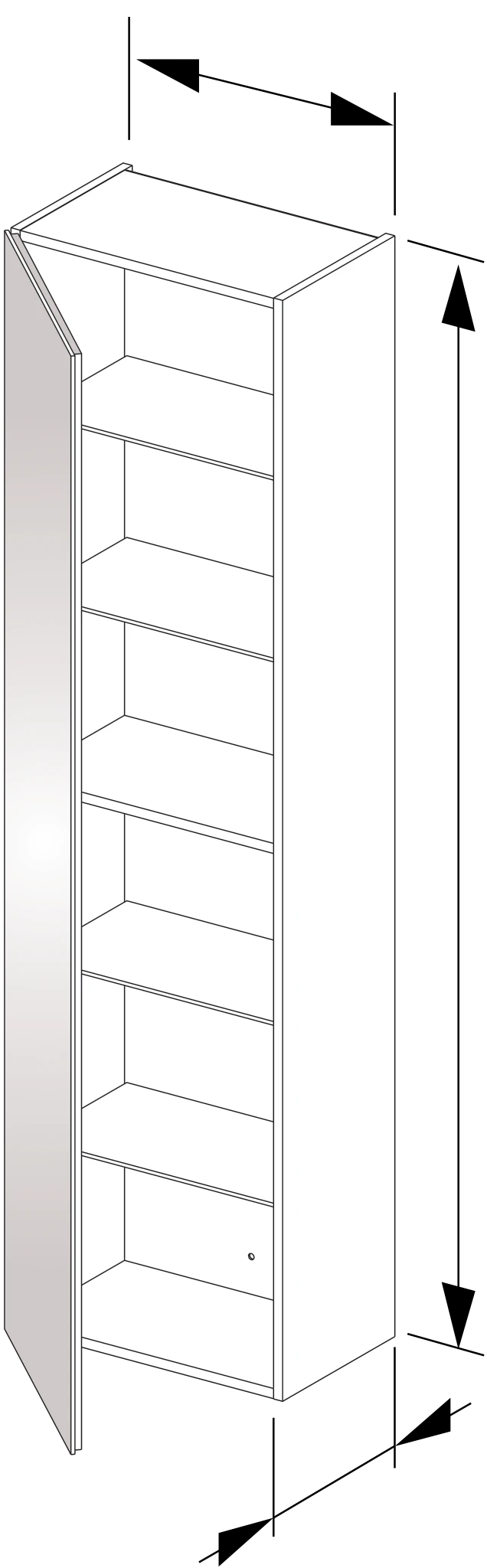 X-Line Hochschrank 1-türig, Anschlag links 480 x 1750 x 300 mm cashmere/cashmere