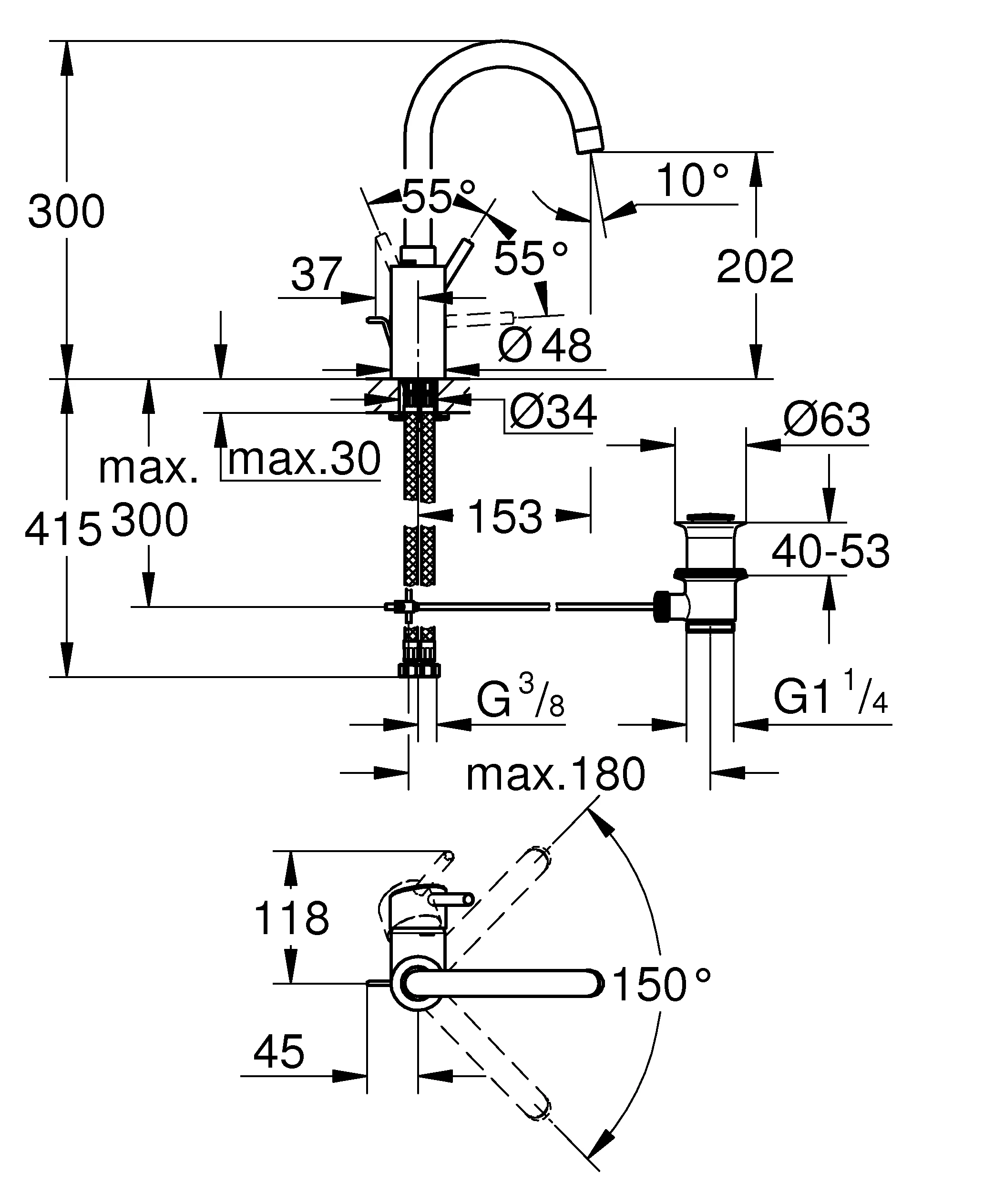 Einhand-Waschtischbatterie Concetto 32629_2, L-Size, Einlochmontage, getrennte innenliegende Wasserwege – kein Kontakt mit Blei oder Nickel, Zugstangen-Ablaufgarnitur 1 1/4″, chrom