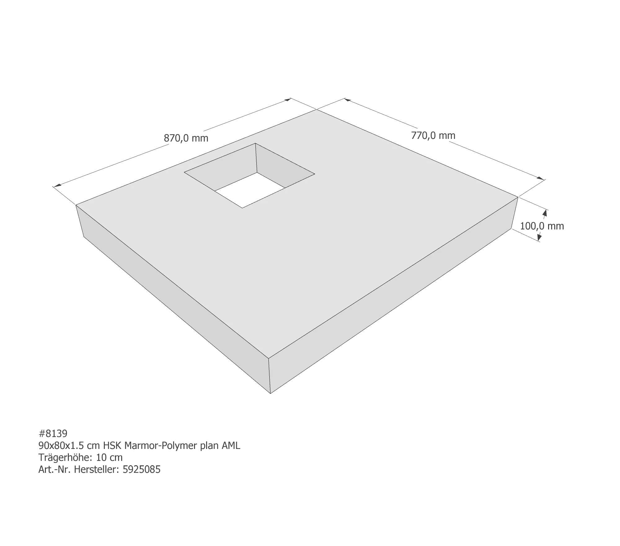 Duschwannenträger passend für HSK Marmor-Polymer plan 90 × 80 × 1,5 cm