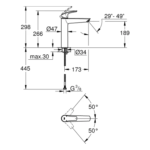 Einhand-Waschtischbatterie Eurosmart 23971_3, XL-Size, für freistehende Waschschüsseln, Einlochmontage, Temperaturbegrenzer, glatter Körper, matt black Einhand-Waschtischbatterie Eurosmart 23971_3, XL-Size, für freistehende Waschschüsseln, Einlochmontage, Temperaturbegrenzer, glatter Körper, matt black