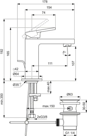 Einhand-Waschtischarmatur „Extra“ Ausladung 111 mm in Chrom