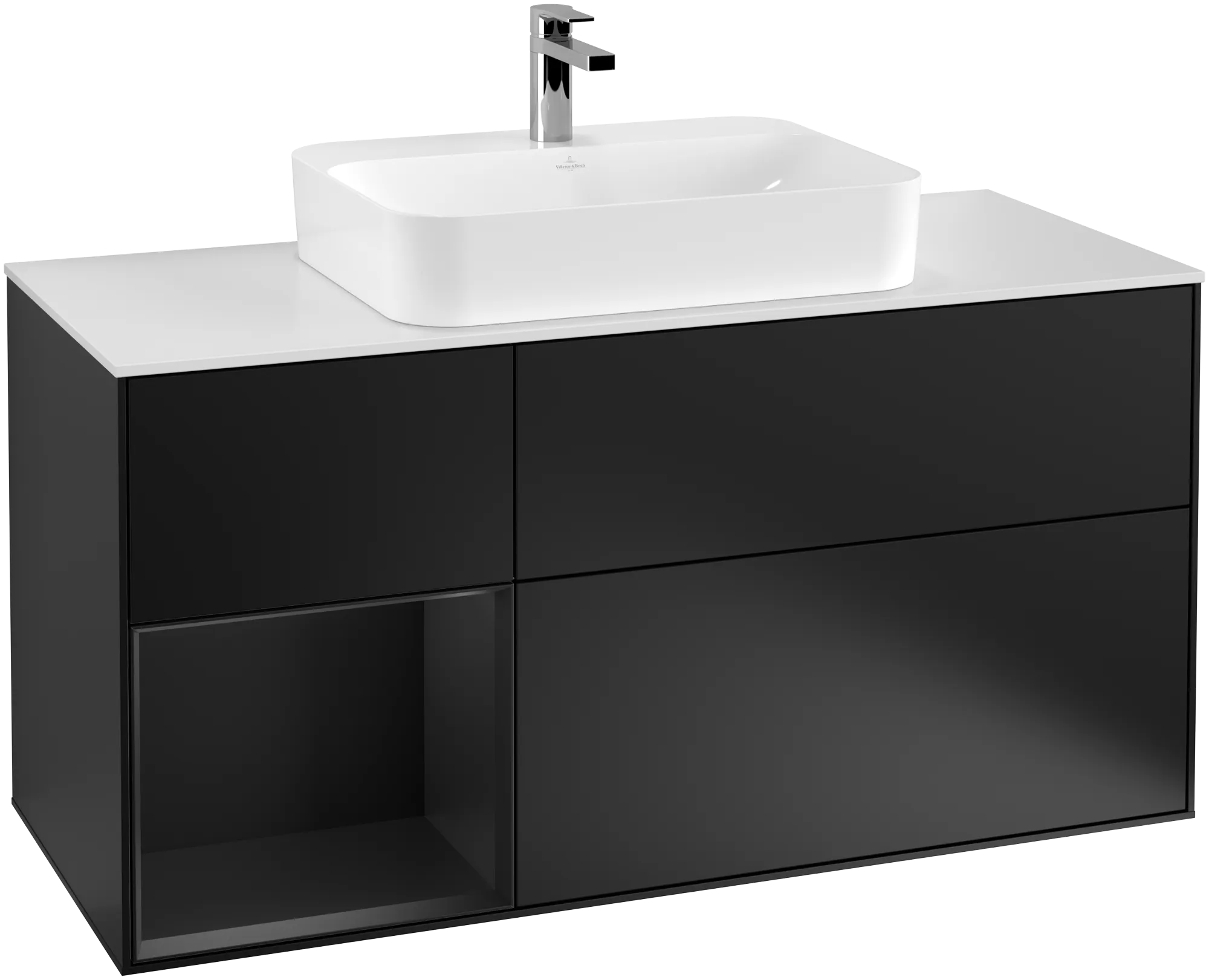 Villeroy & Boch Waschbeckenunterschrank Finion G41, 1200x603x501mm, Black Matt Lacquer / Glass White Matt