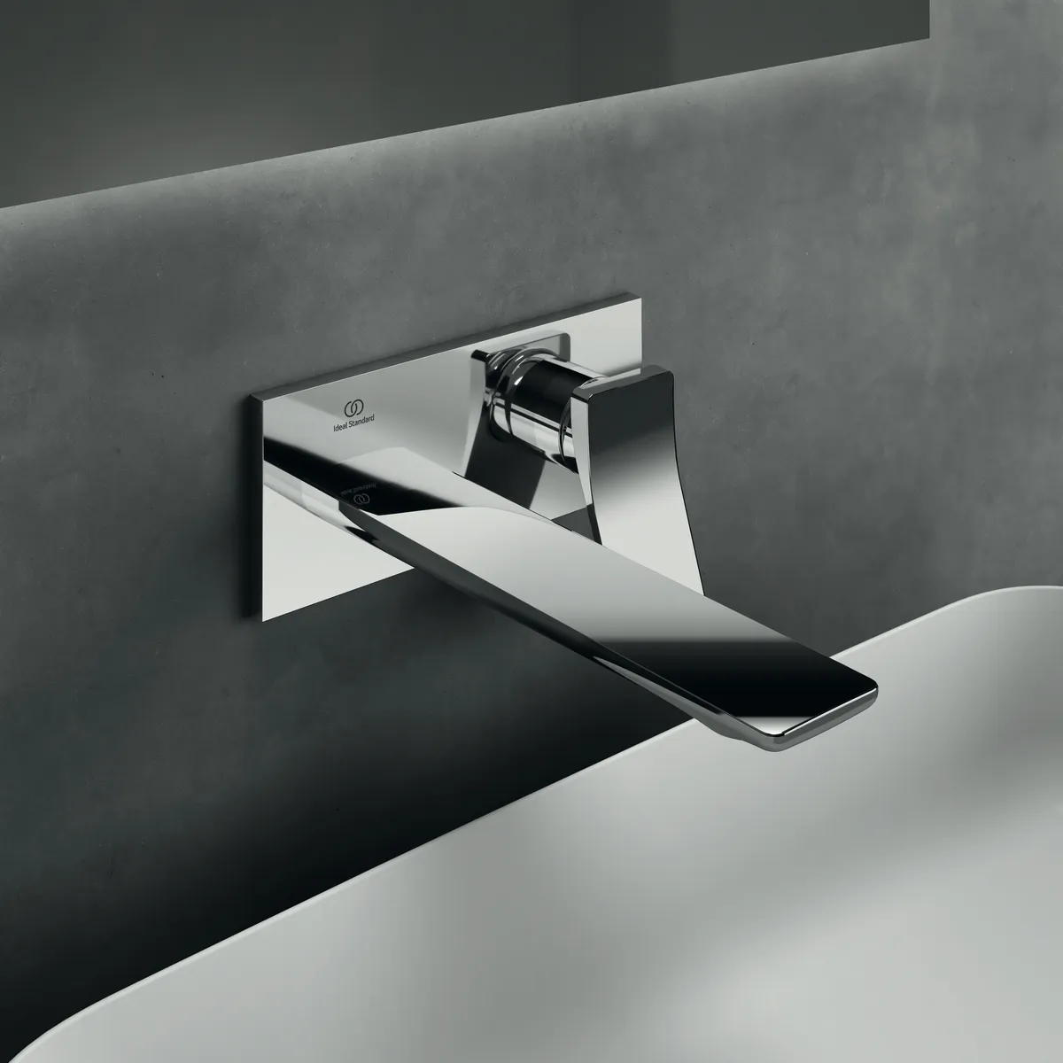 Wand-Waschtischarmatur Conca, Bausatz 2, eckige Rosette, Ausladung 220mm, Brushed Gold Wand-Waschtischarmatur Conca, Bausatz 2, eckige Rosette, Ausladung 220mm, Brushed Gold