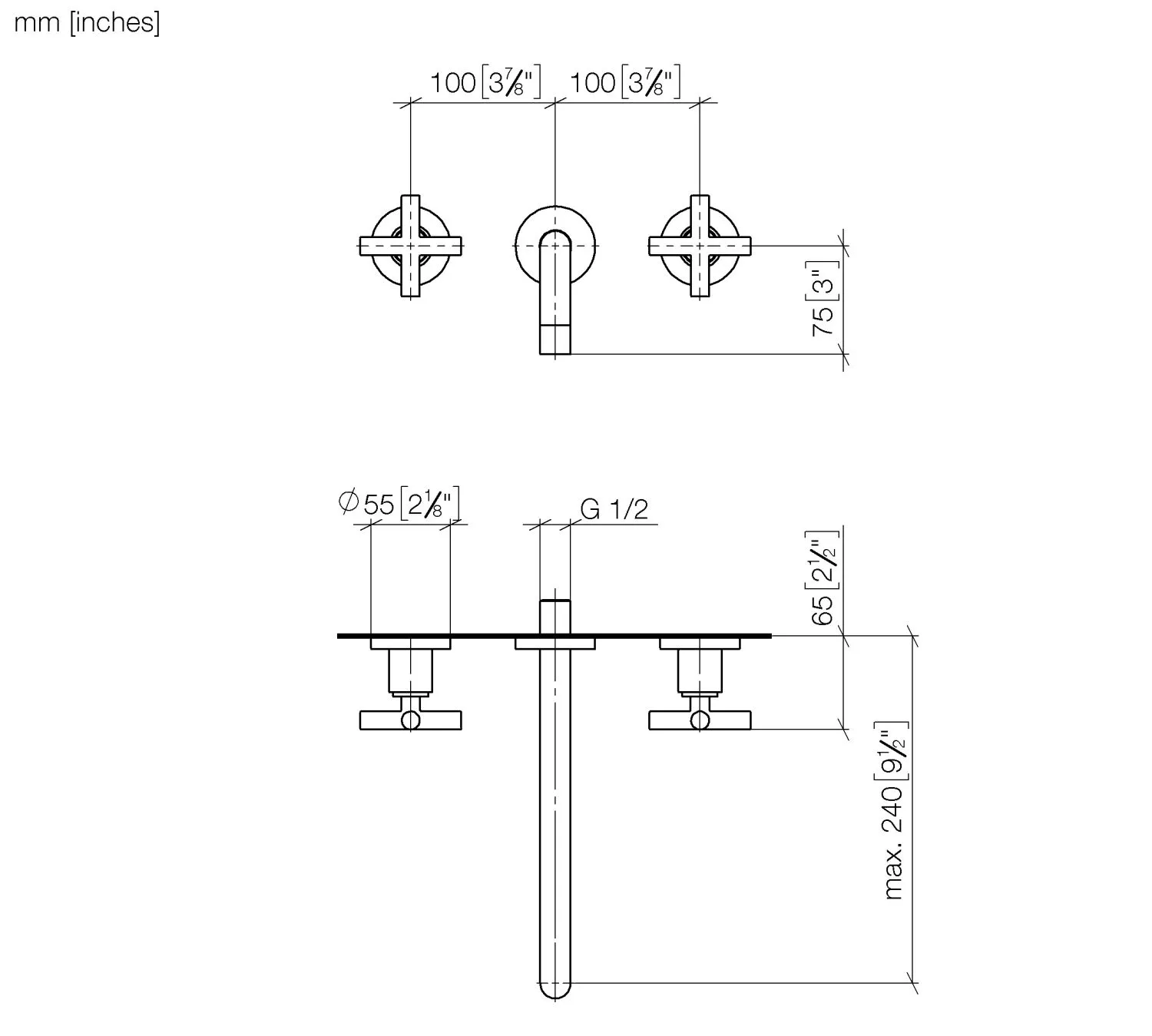 Dornbracht TARA Waschtisch-Wandbatterie ohne Ablaufgarnitur - Chrom Dornbracht TARA Waschtisch-Wandbatterie ohne Ablaufgarnitur - Chrom