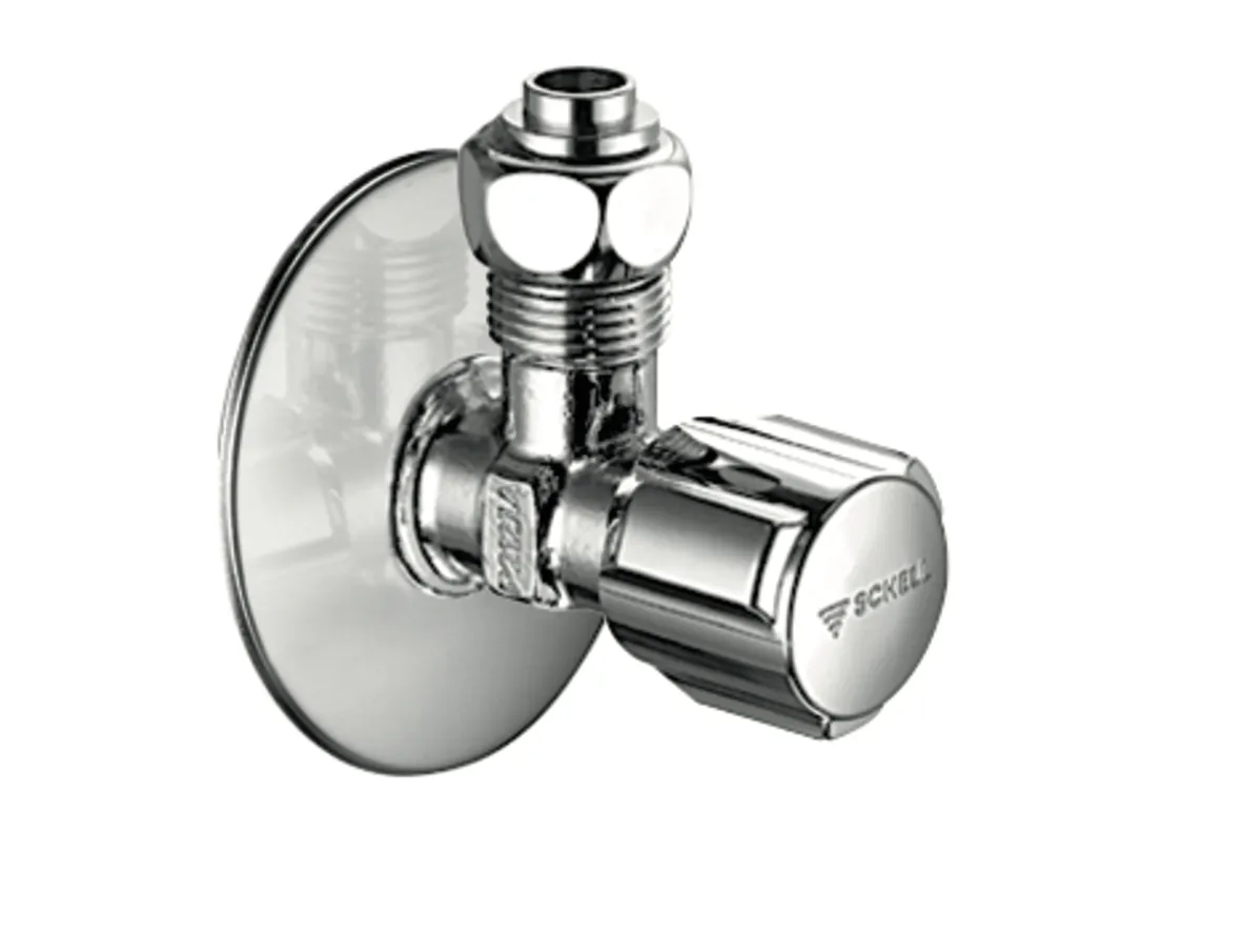 Eckventil mit Regulierfunktion COMFORT, COMFORT-Griff, Rosette Ø 54 mm (Tiefe 3 mm), DN 15 G 1/2 AG, Überwurfmutter DN 10 G 3/8 IG, chrom
