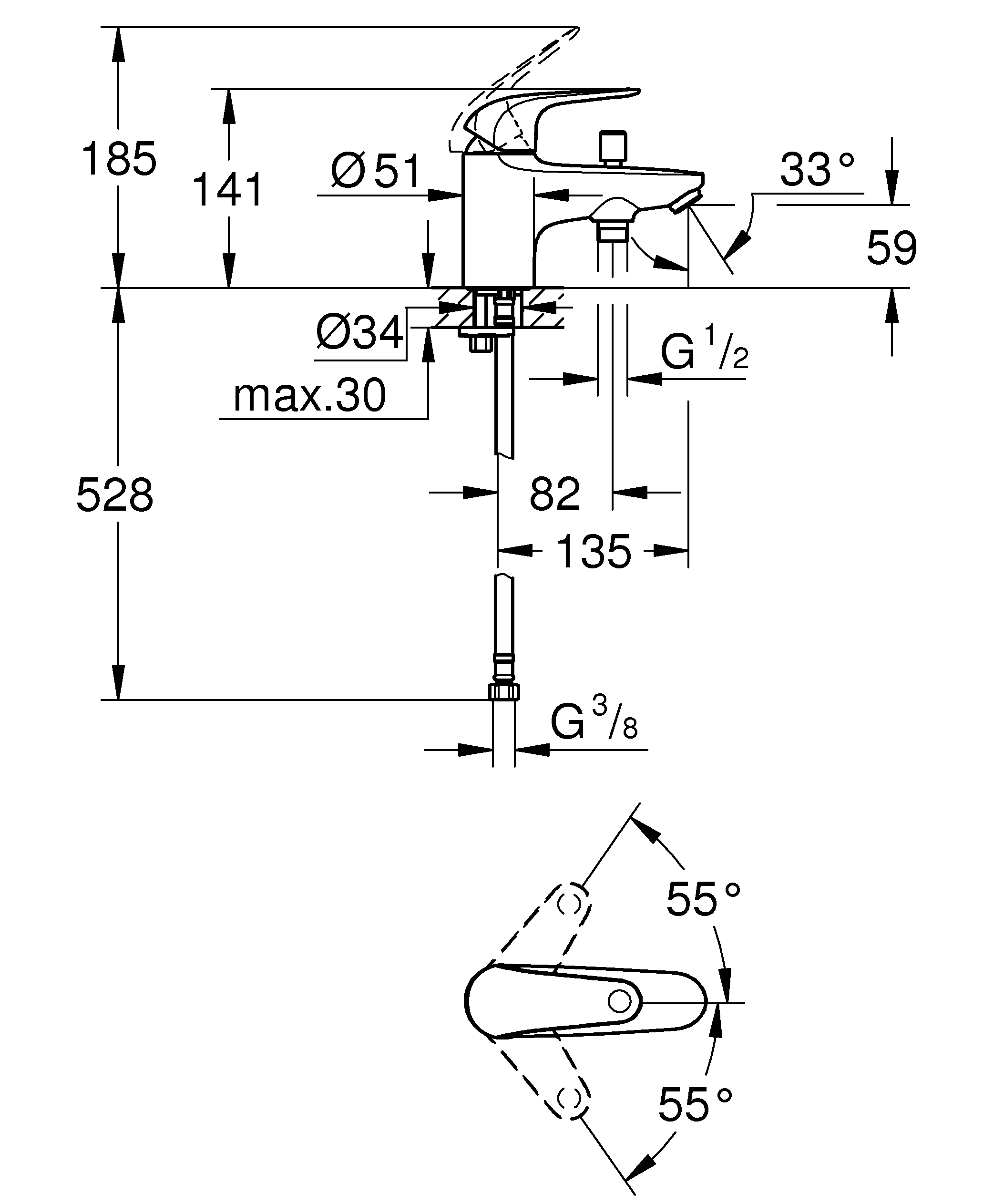 Wannenarmatur „Euroeco“ Ausladung 131 mm