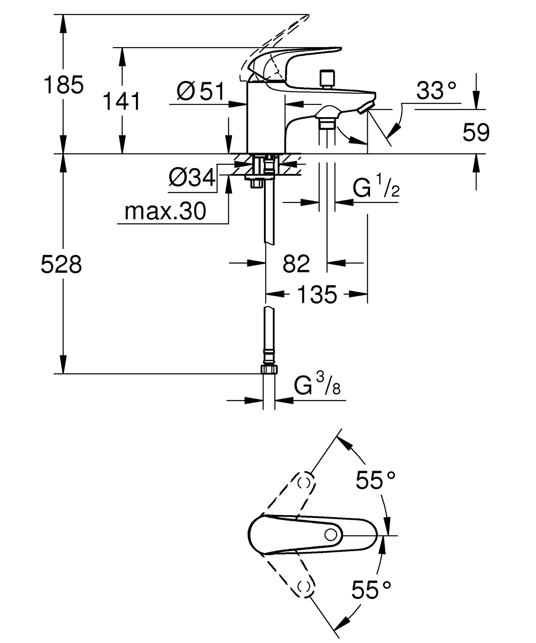 Wannenarmatur „Euroeco“ Ausladung 131 mm Wannenarmatur „Euroeco“ Ausladung 131 mm