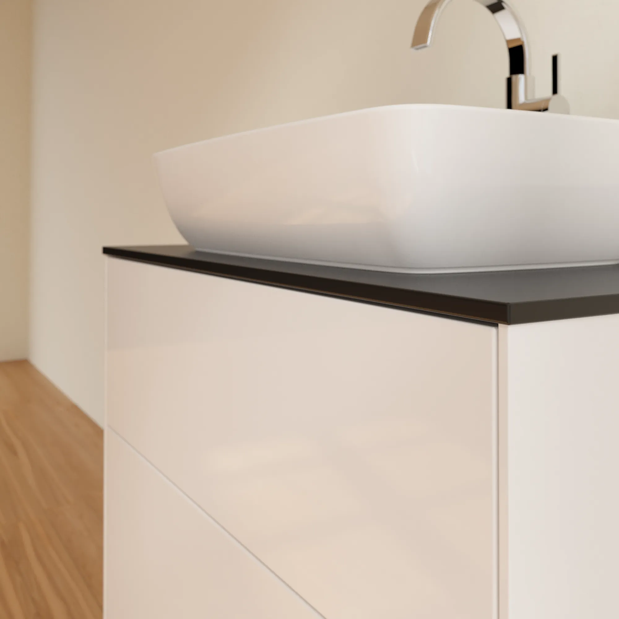 Villeroy & Boch Finion Waschbeckenunterschrank F75 800x603x501mm Glossy White Lacquer / Glass Black Matt