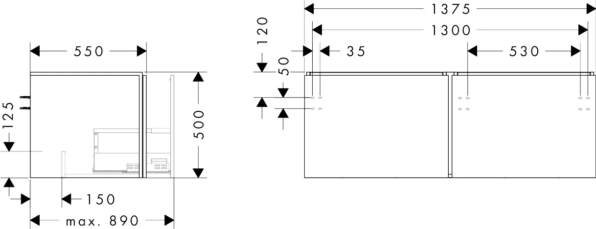 Hansgrohe Xilesa E Waschtischunterschrank, 1375x550 mm, 2 Schubkasten, Eiche Kaschmir, wandmontiert