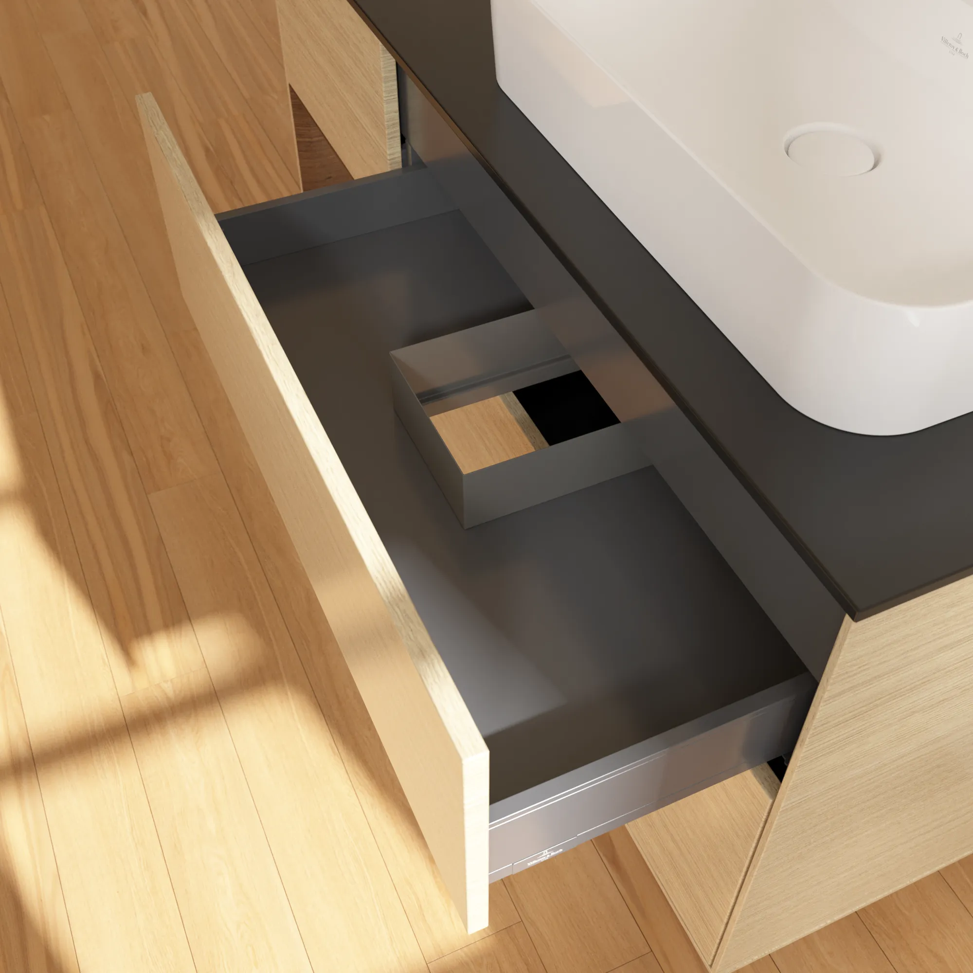 Villeroy & Boch Waschtischunterschrank „Finion“ für Schrankwaschtisch 1200 × 603 × 501 mm Oak Veneer, für Becken rechts Villeroy & Boch Waschtischunterschrank „Finion“ für Schrankwaschtisch 1200 × 603 × 501 mm Oak Veneer, für Becken rechts