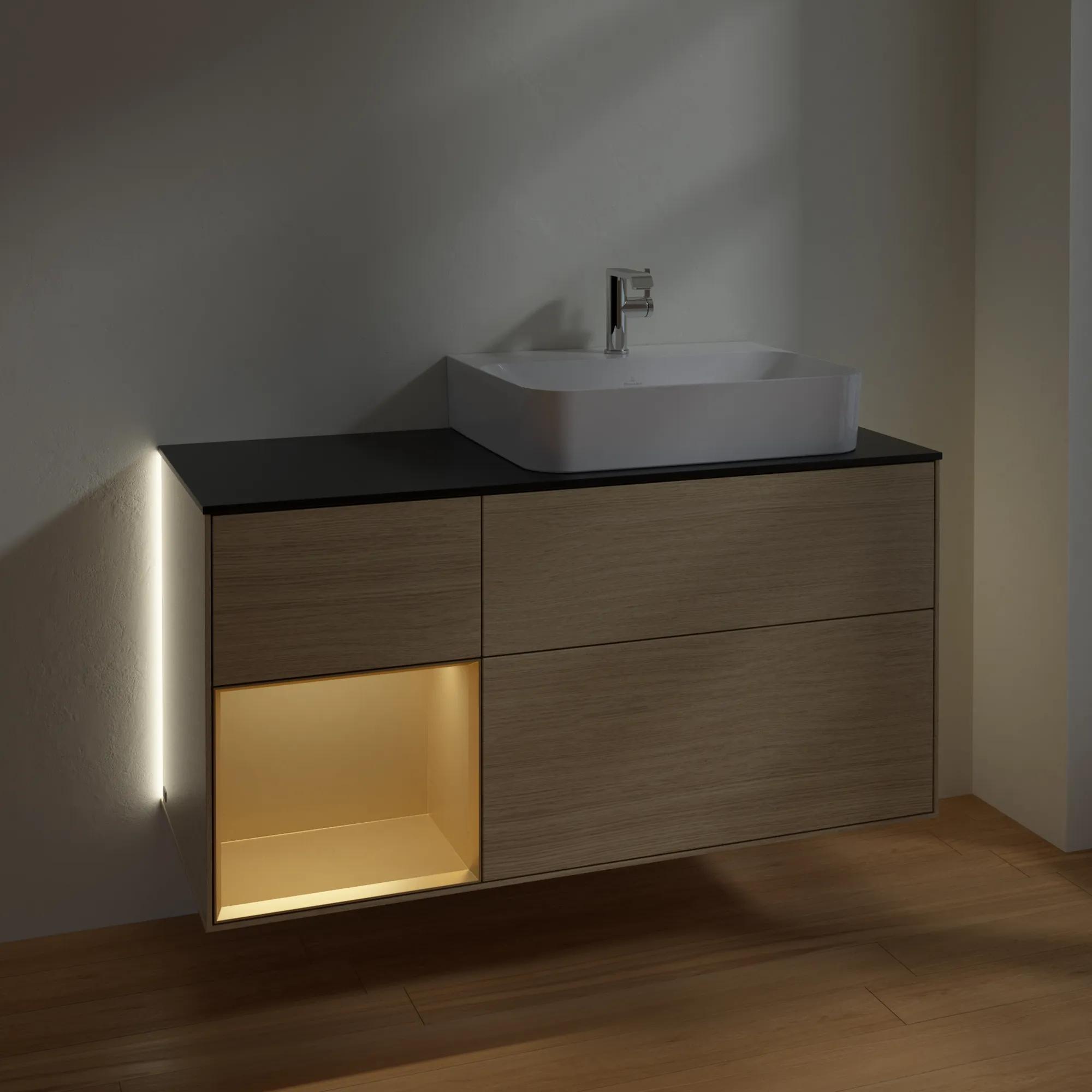 Villeroy & Boch Waschtischunterschrank „Finion“ für Schrankwaschtisch 1200 × 603 × 501 mm Oak Veneer, für Becken rechts Villeroy & Boch Waschtischunterschrank „Finion“ für Schrankwaschtisch 1200 × 603 × 501 mm Oak Veneer, für Becken rechts